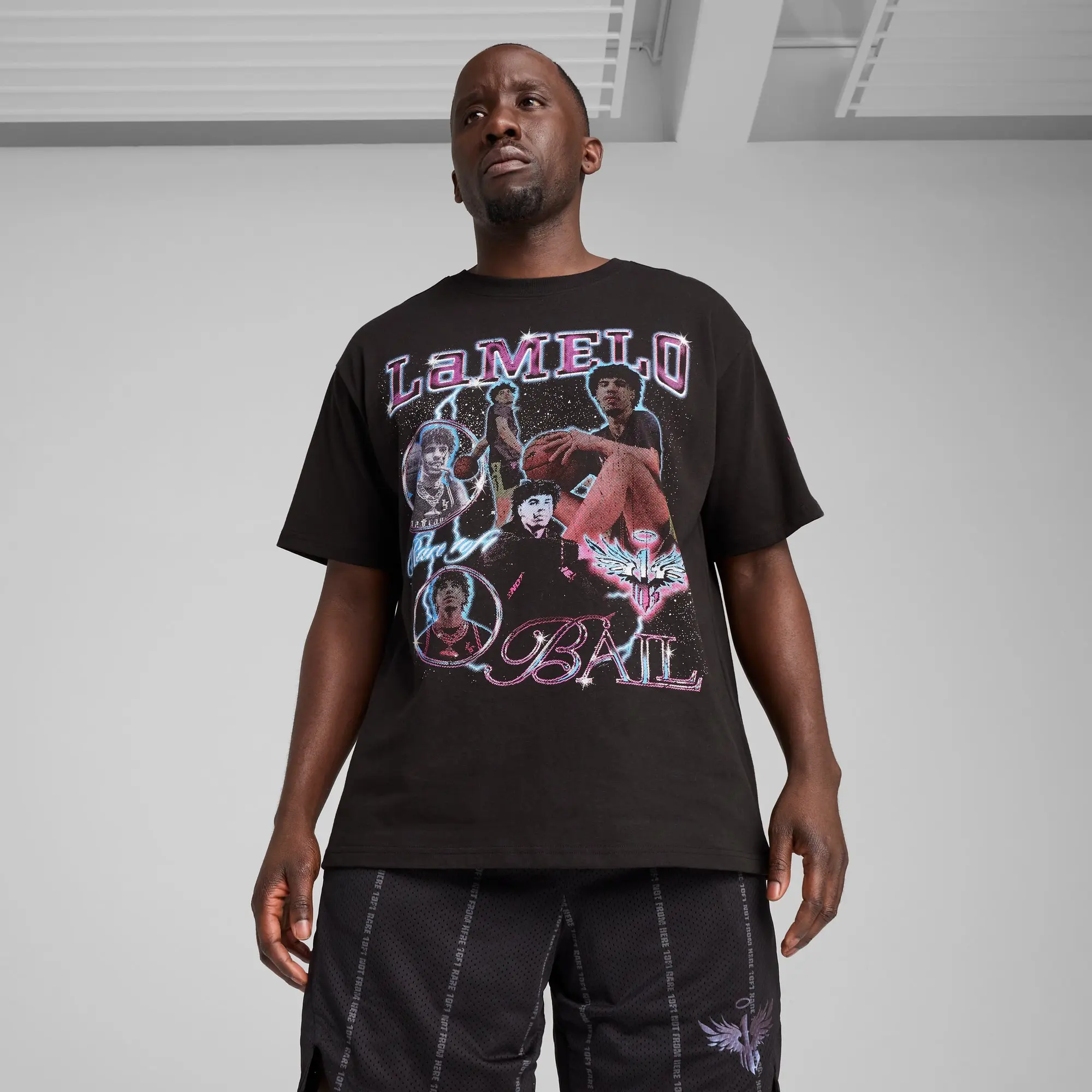 PUMA Melo Iridescent Hornets Basketball T-Shirt Men, Black