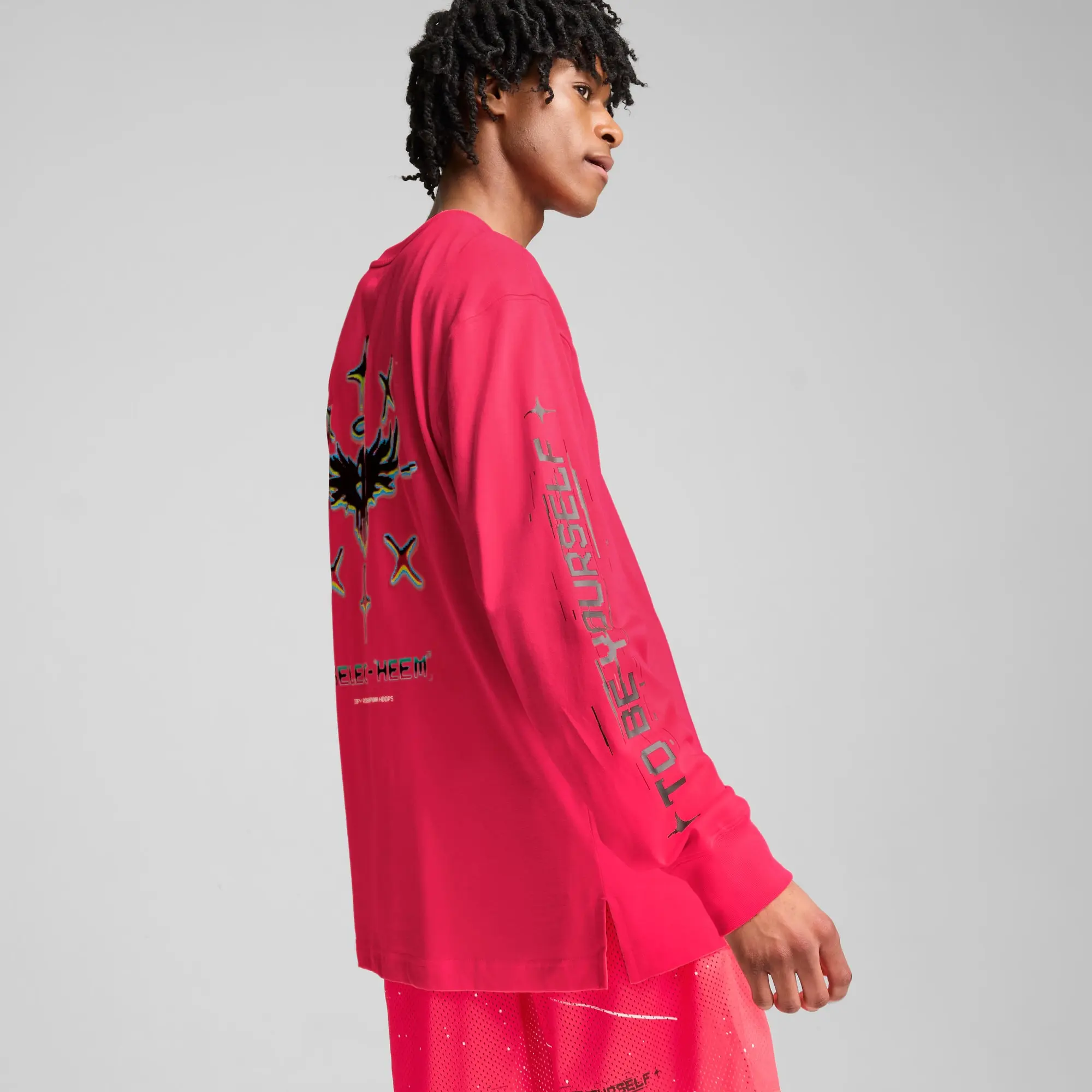 PUMA Melo 1Love Long Sleeve Basketball T-Shirt Men, Pink Alert