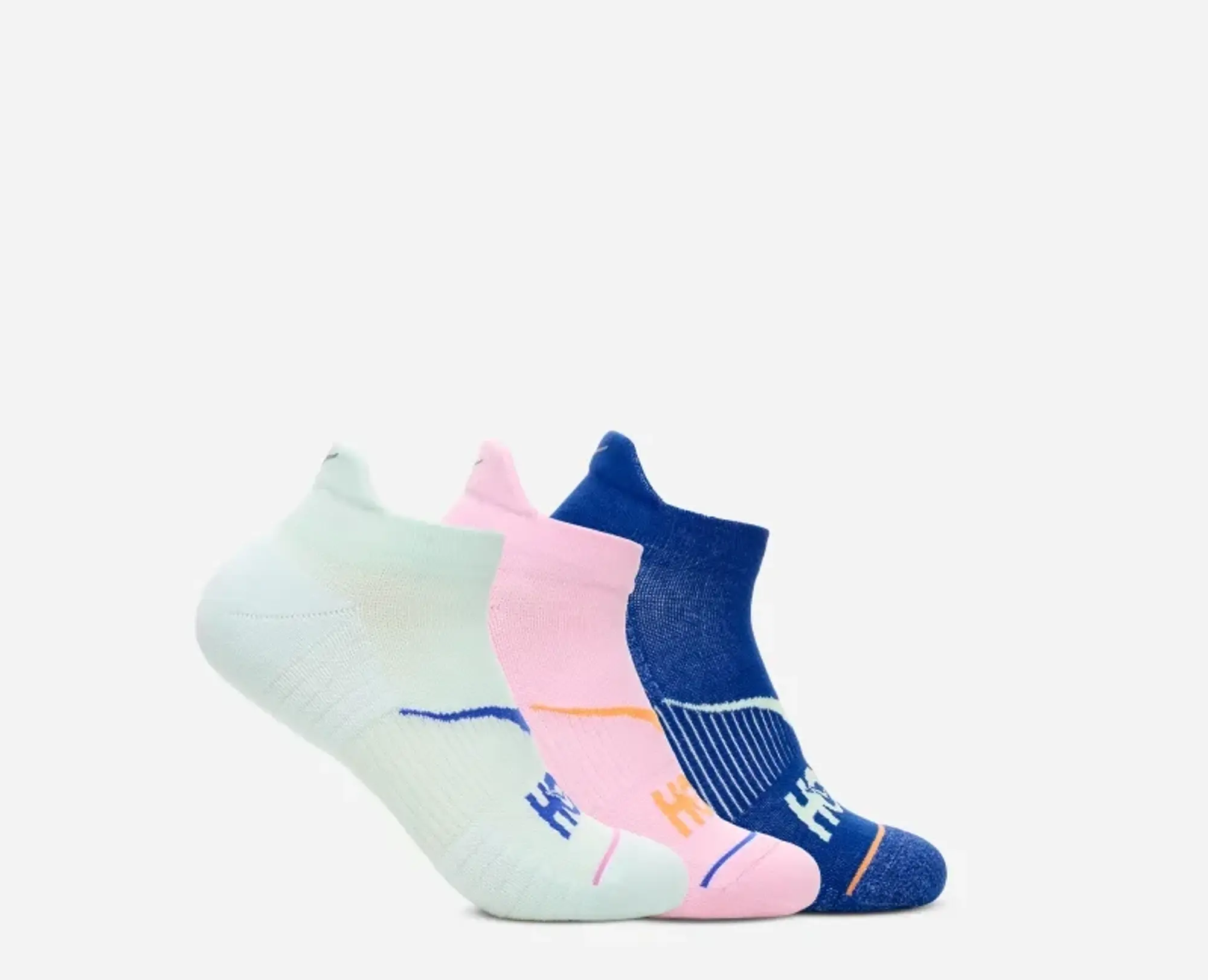 Hoka One One HOKA No-Show Run Sock 3-Pack in Aqua Brze/Pink Twilight/Ultramarine