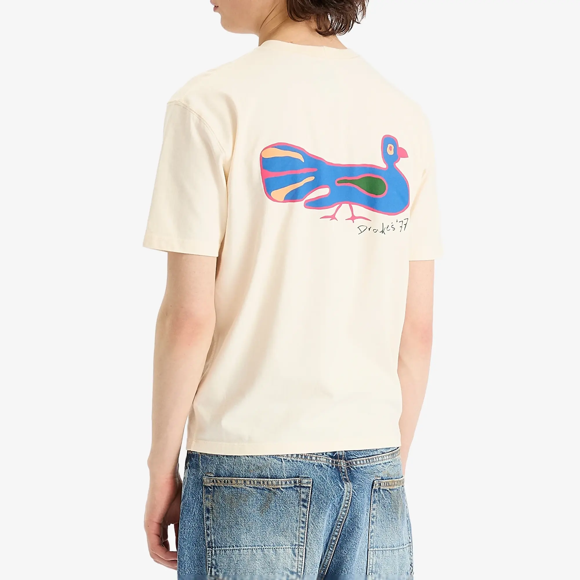 Drake's Men's Peacock Graphic Hiking T-Shirt Antique White