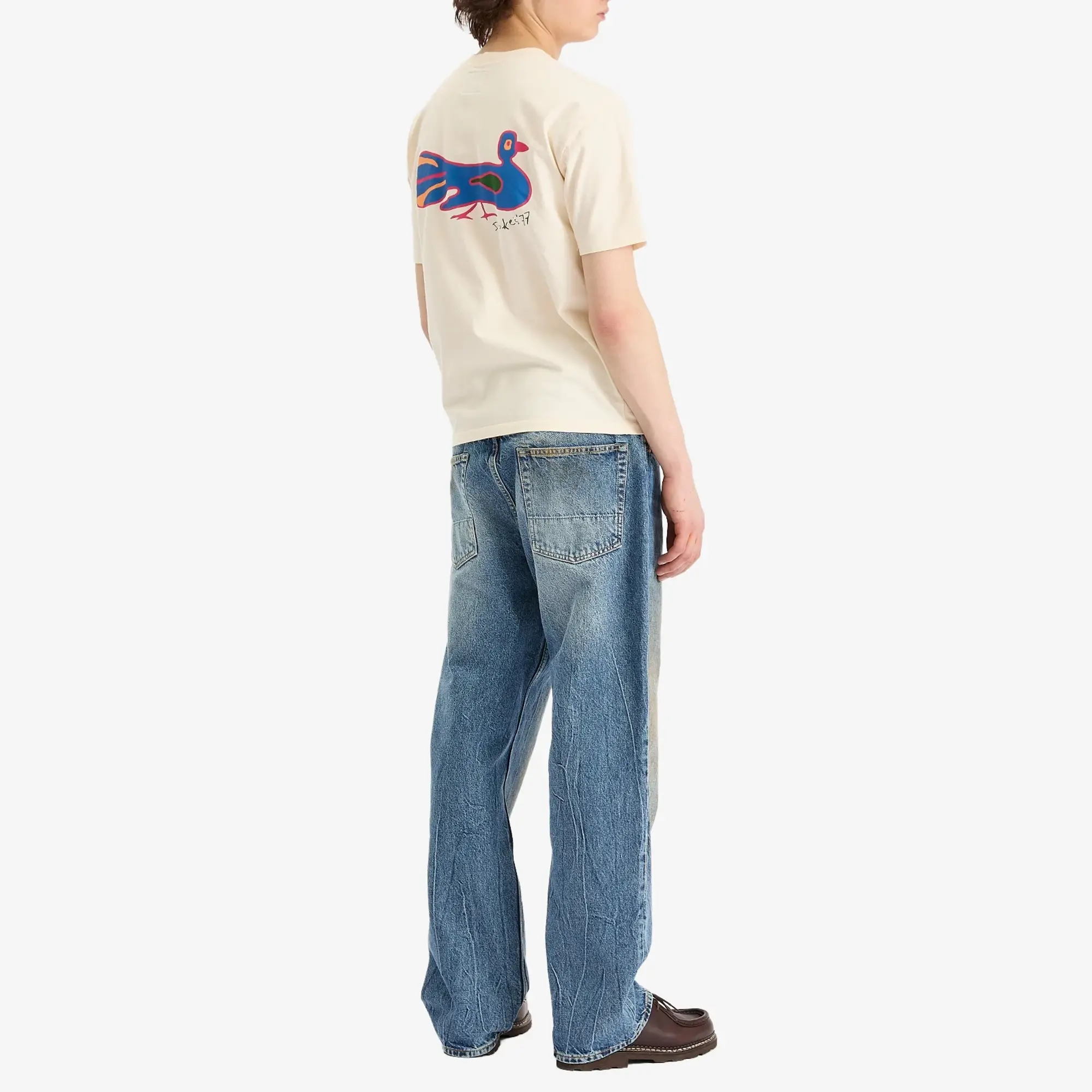 Drake's Men's Peacock Graphic Hiking T-Shirt Antique White