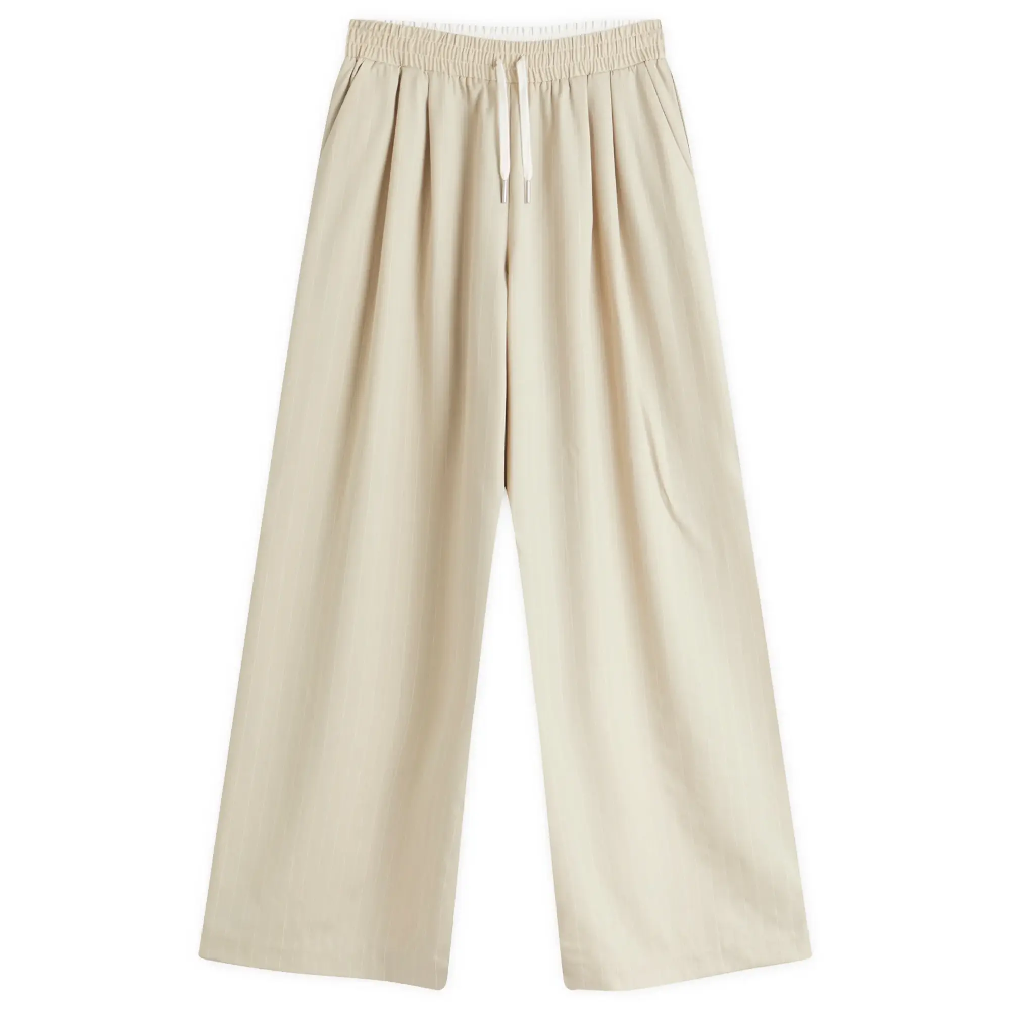 ST. Agni Women's Pinstripe Wool Drawstring Trousers Latte