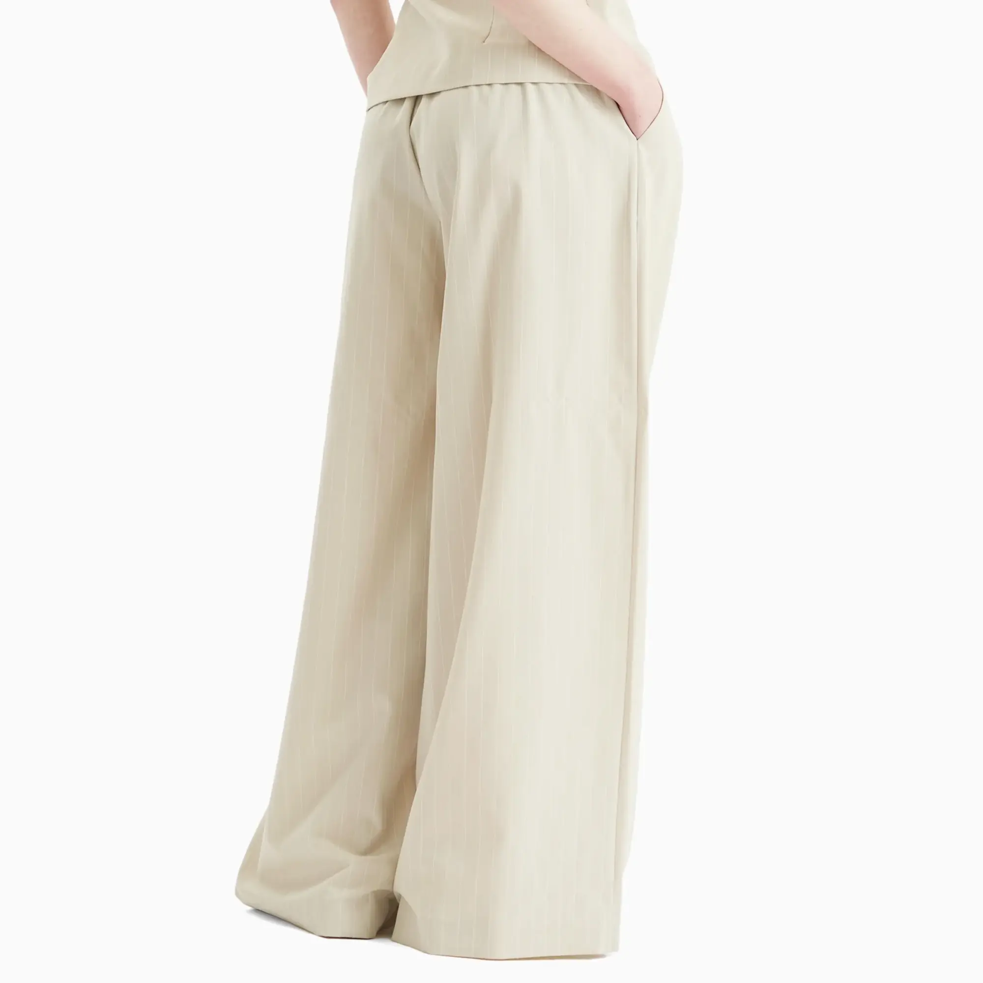 ST. Agni Women's Pinstripe Wool Drawstring Trousers Latte