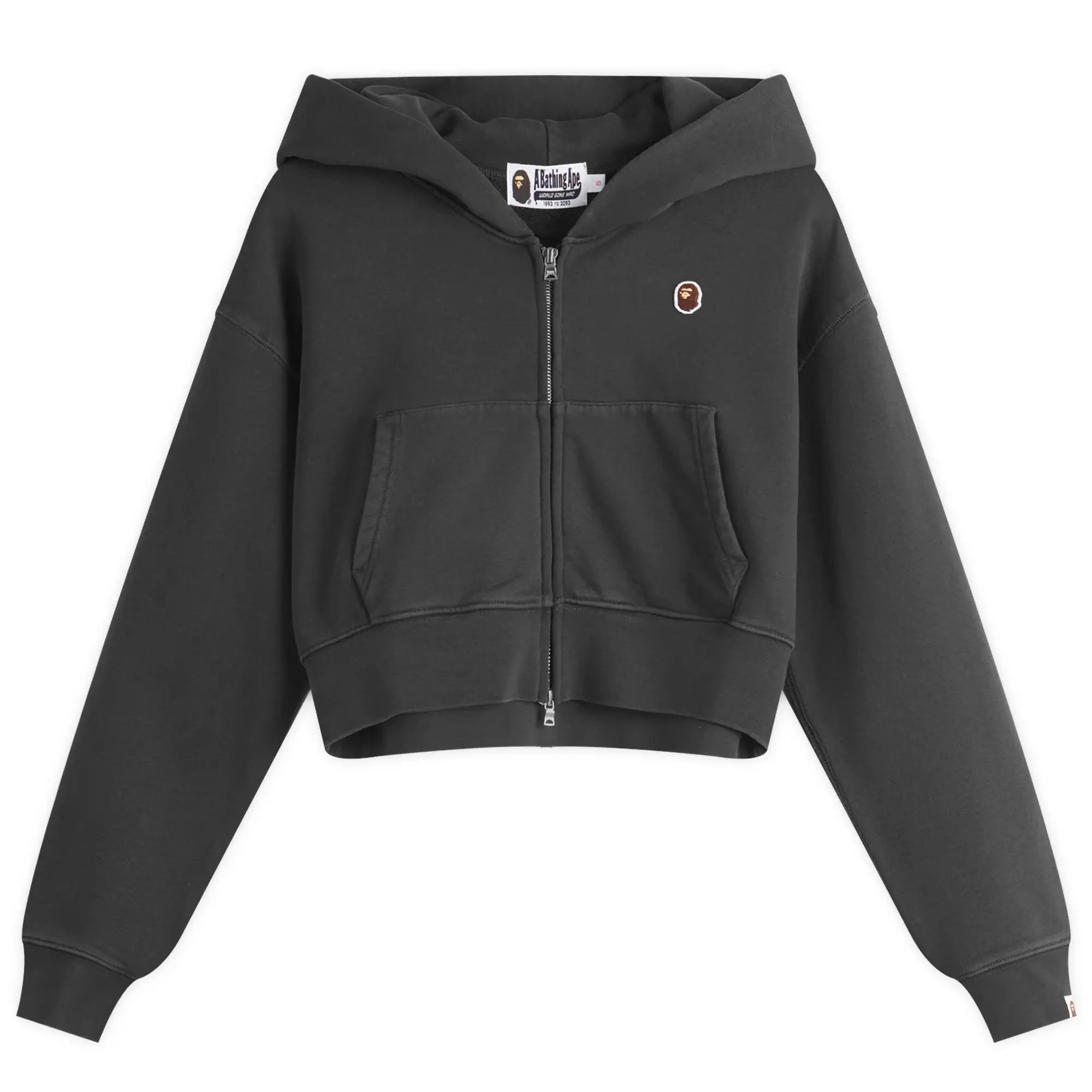 A Bathing Ape Women's Pigment Dyed One Point Crop Zip Hoodie Black