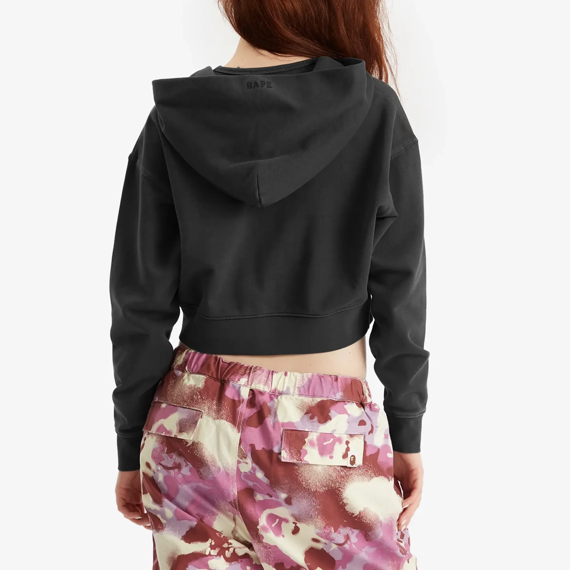 A Bathing Ape Women's Pigment Dyed One Point Crop Zip Hoodie Black