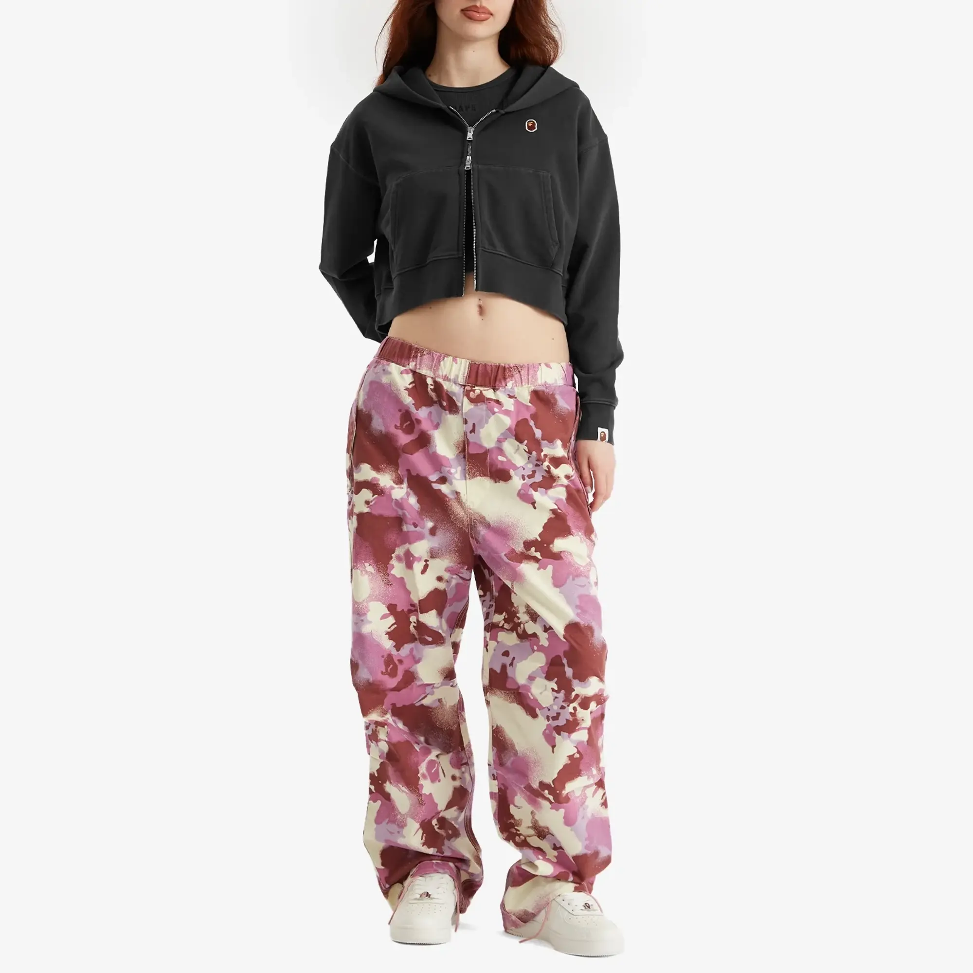 A Bathing Ape Women's Pigment Dyed One Point Crop Zip Hoodie Black
