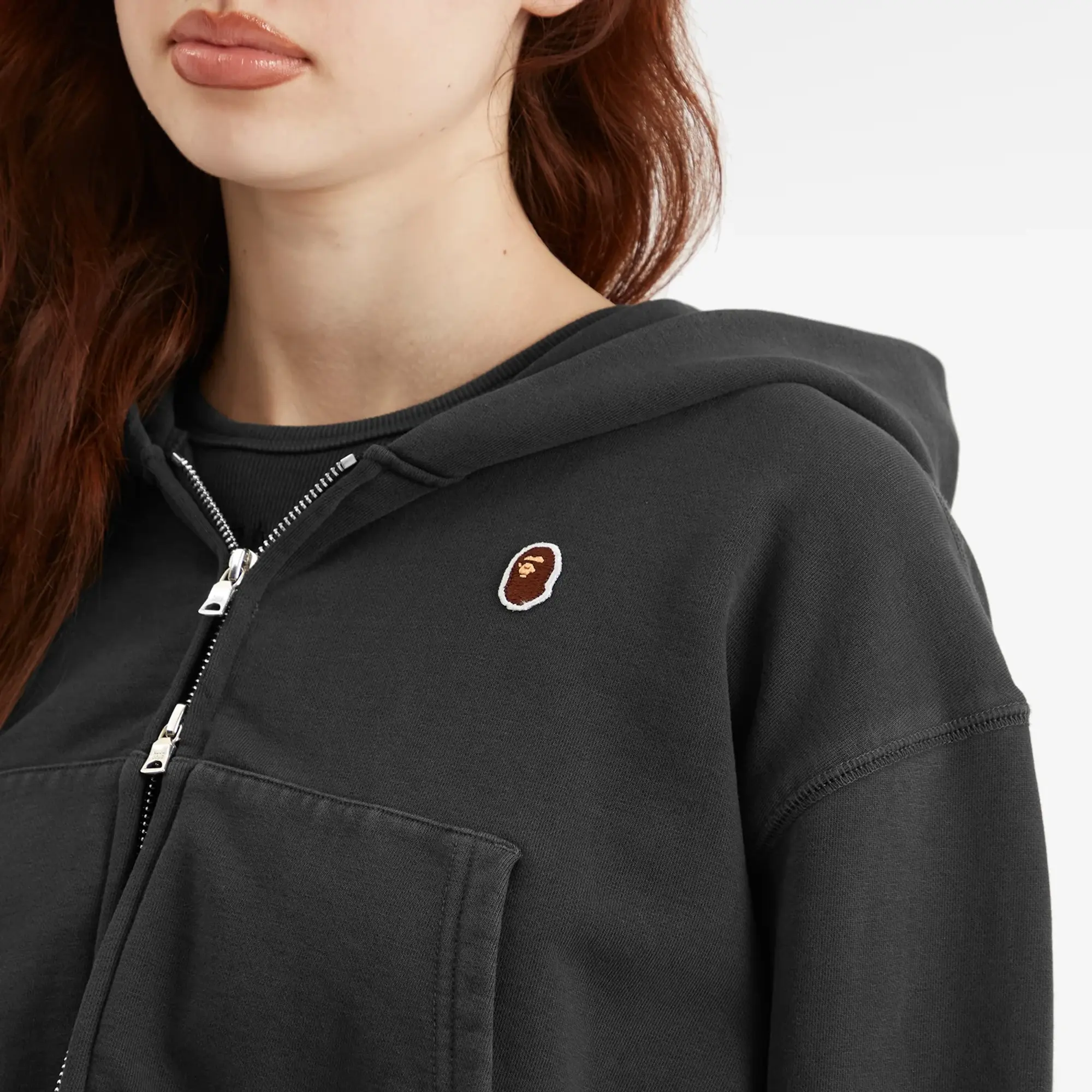 A Bathing Ape Women's Pigment Dyed One Point Crop Zip Hoodie Black