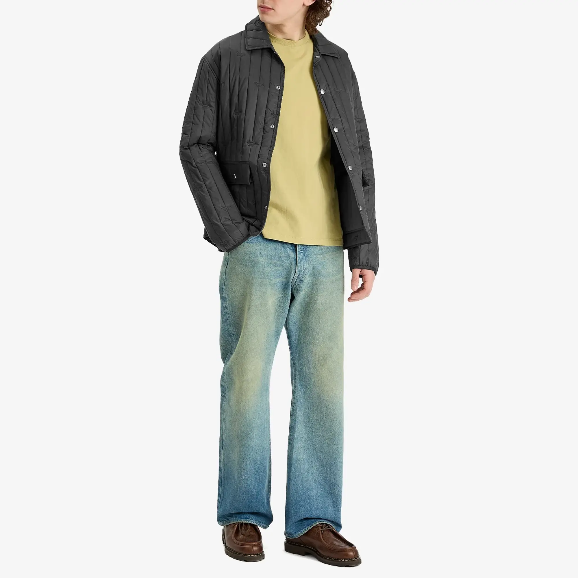 Maison Kitsuné Maison Kitsune Embroidered Logo Quilted Jacket Slate Grey