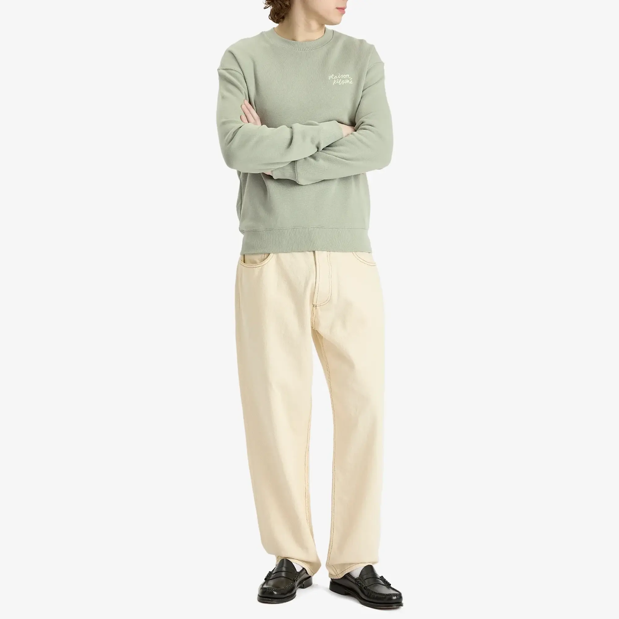 Maison Kitsuné Maison Kitsune Handwriting Comfort Crew Sweatshirt Vert-De-Gris