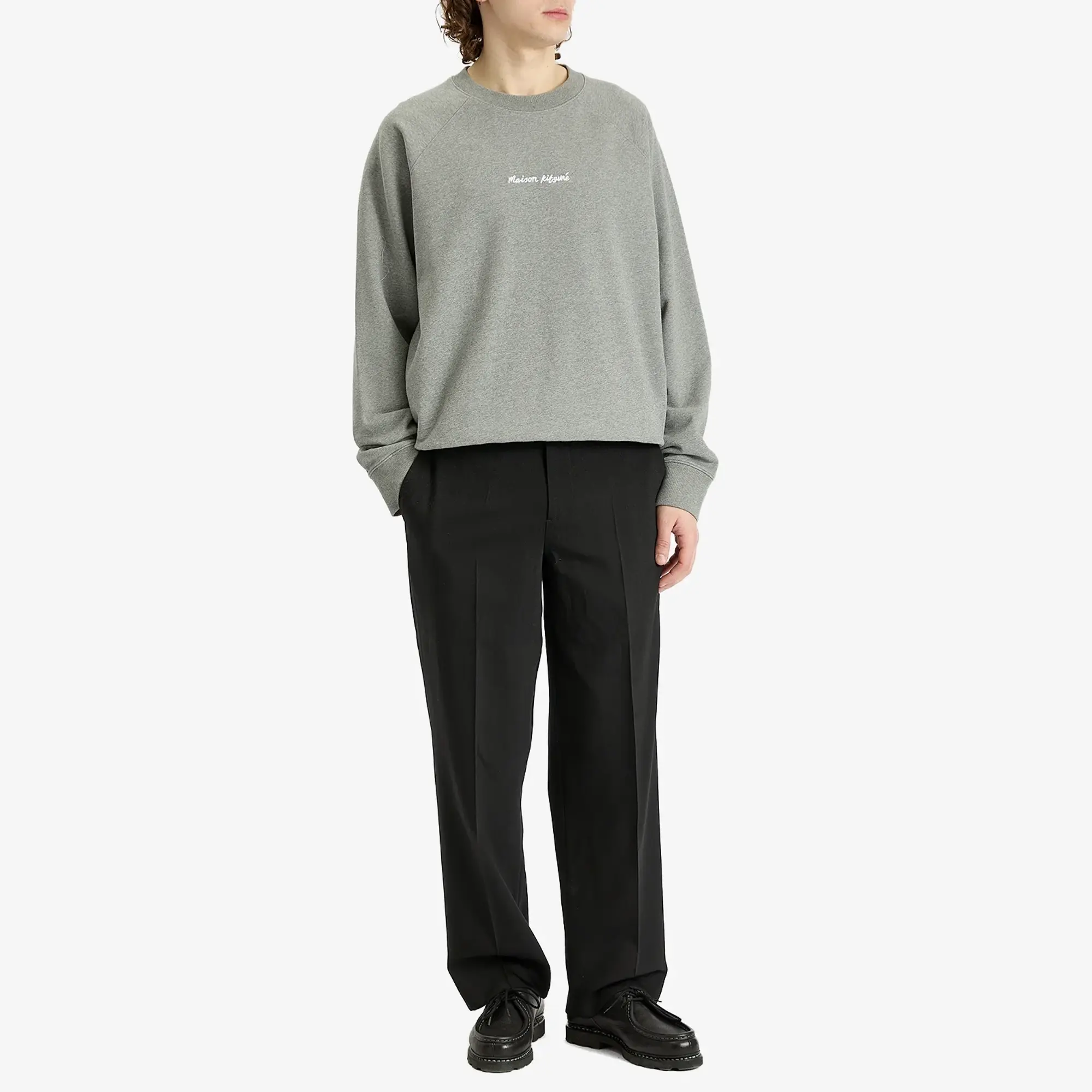 Maison Kitsuné Maison Kitsune Embroidery Oversize Raglan Crew Sweatshirt Medium Grey Melange