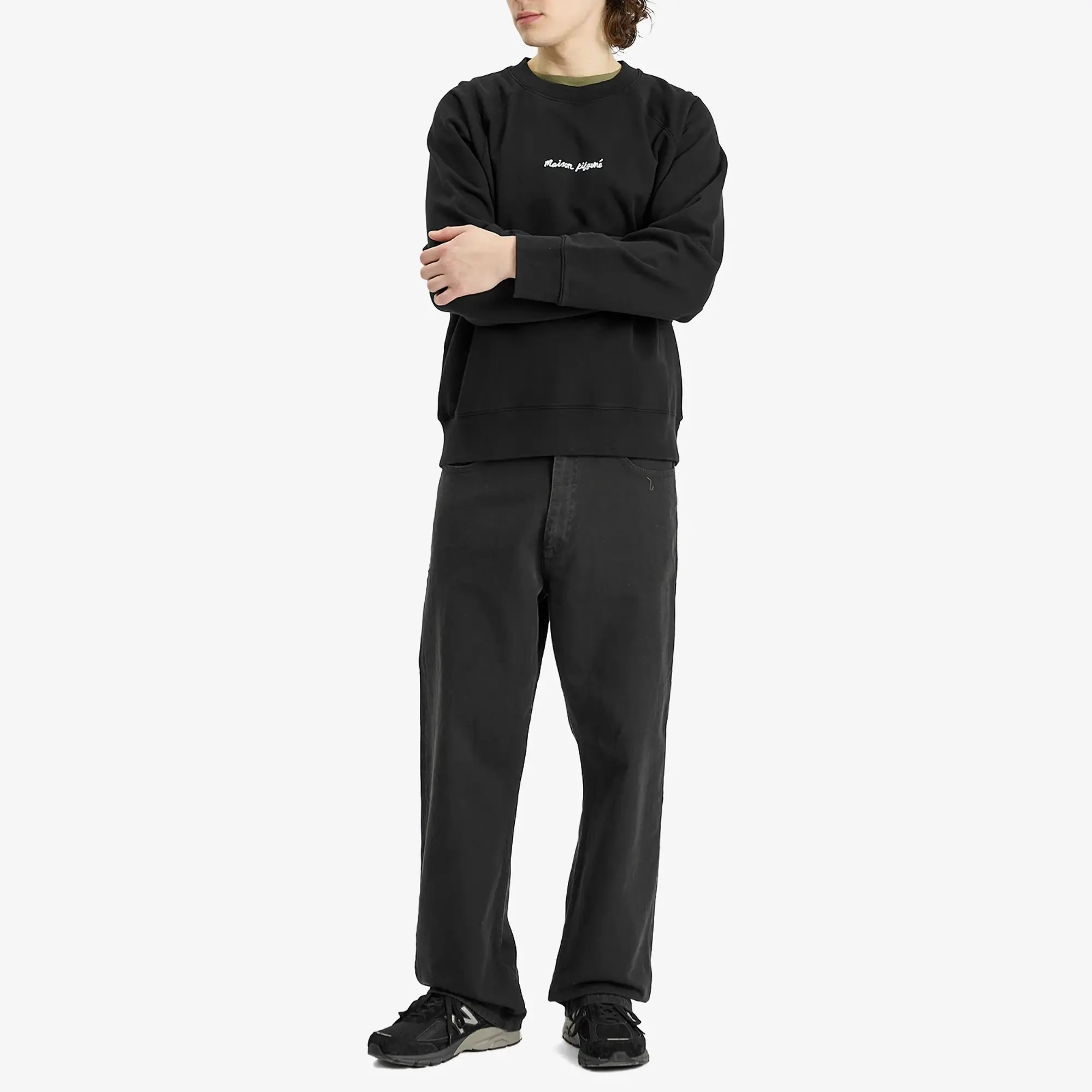 Maison Kitsuné Maison Kitsune Embroidery Oversize Raglan Crew Sweatshirt Black