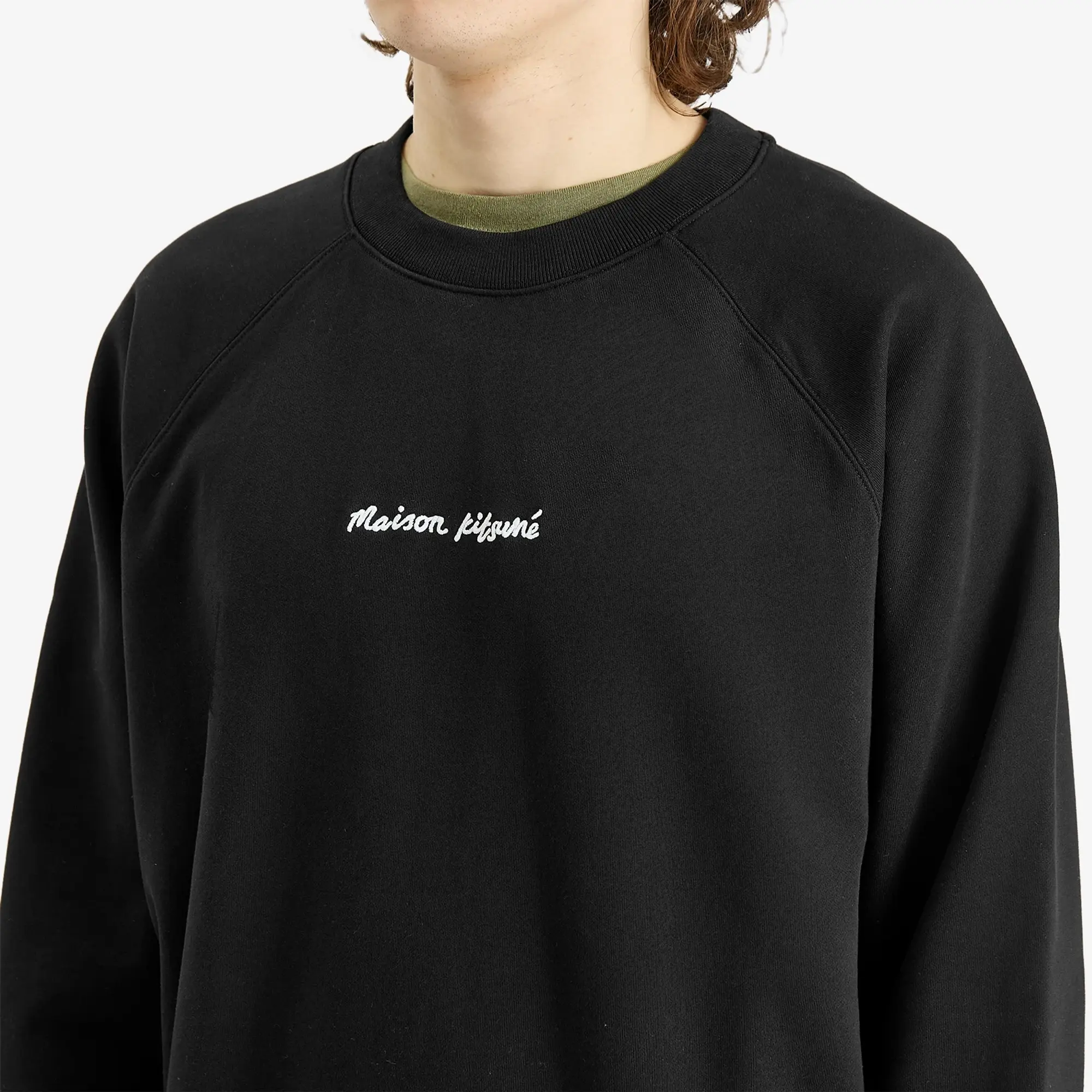 Maison Kitsuné Maison Kitsune Embroidery Oversize Raglan Crew Sweatshirt Black