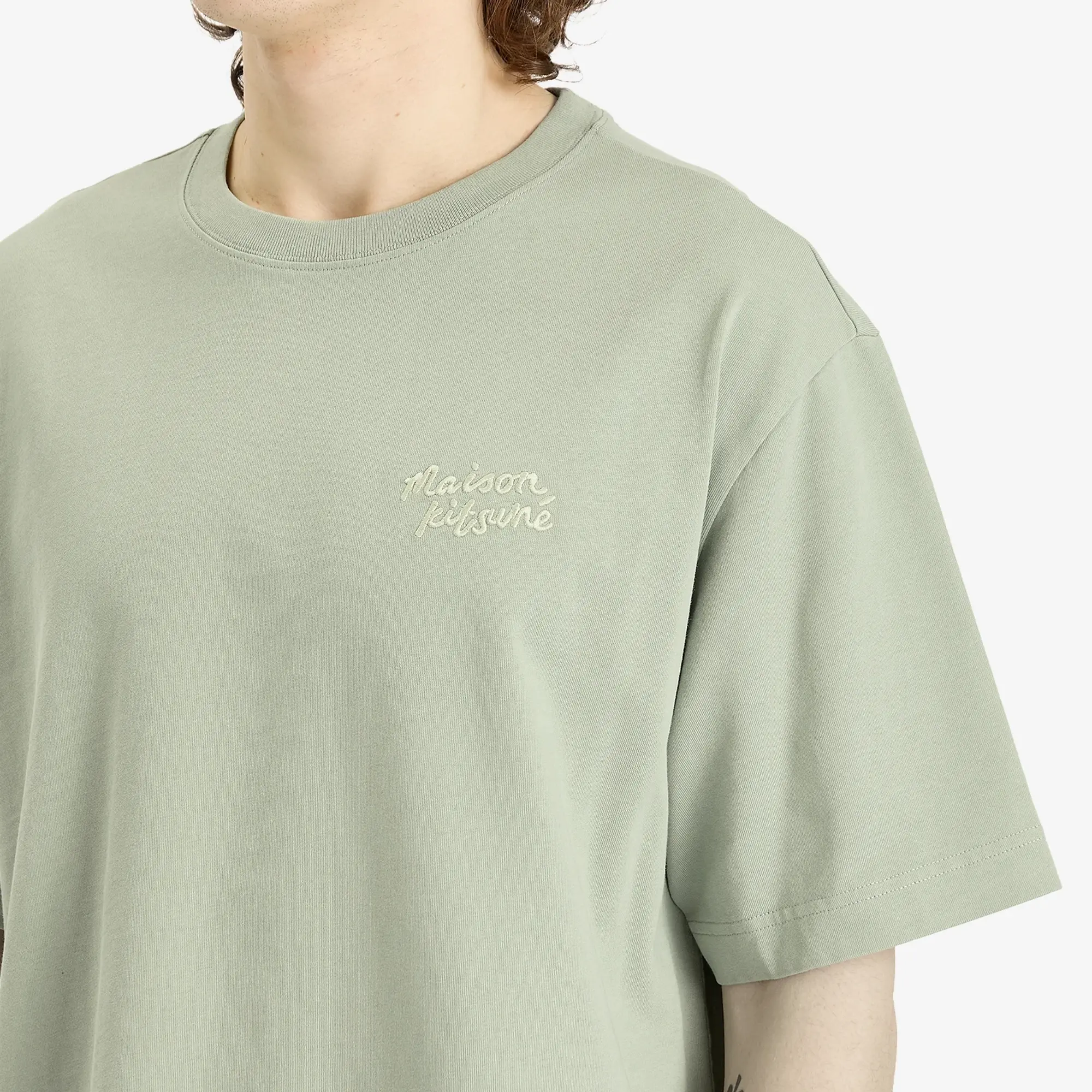 Maison Kitsuné Maison Kitsune Handwriting Embroidery Oversize T-Shirt Vert-De-Gris