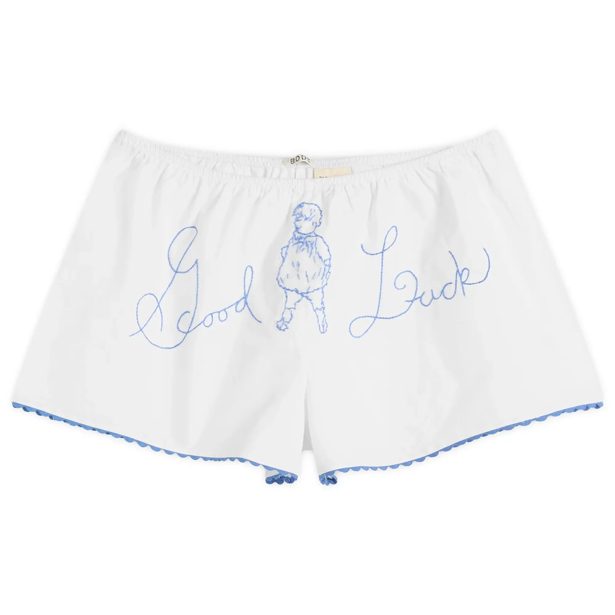 Bode Women's Lucky Baby Shorts White Blue