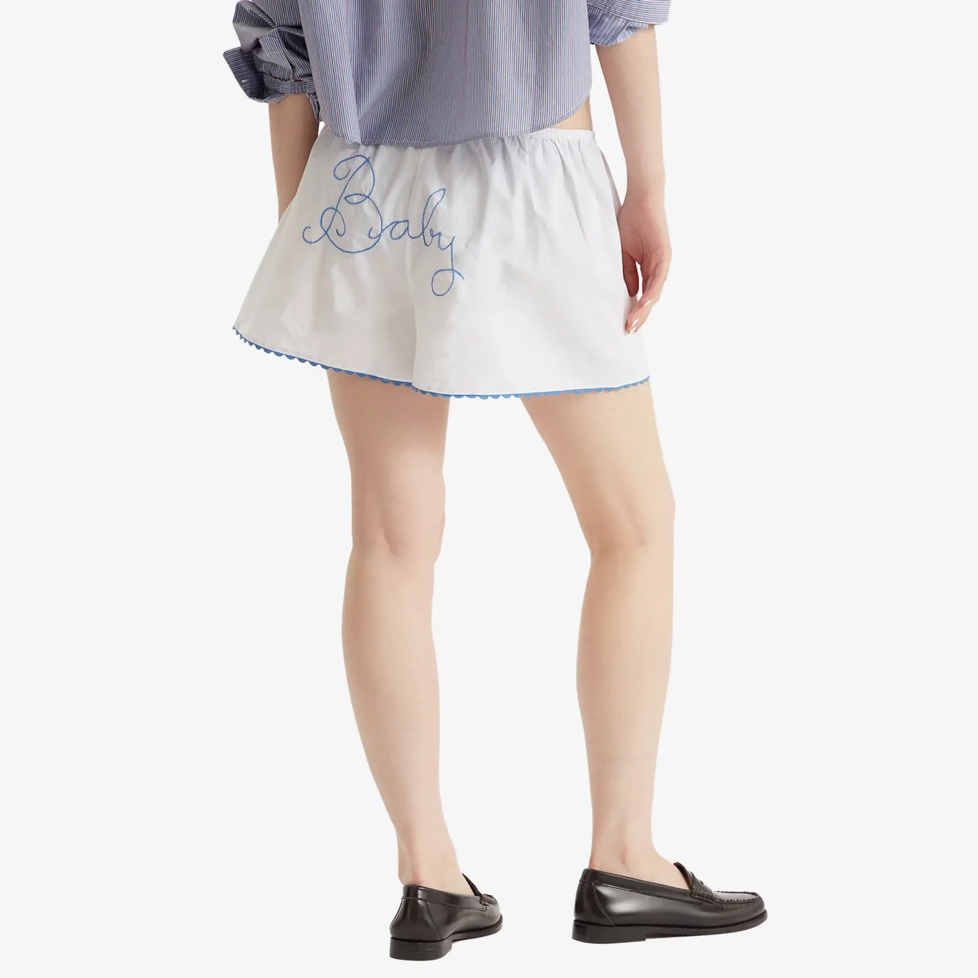Bode Women's Lucky Baby Shorts White Blue