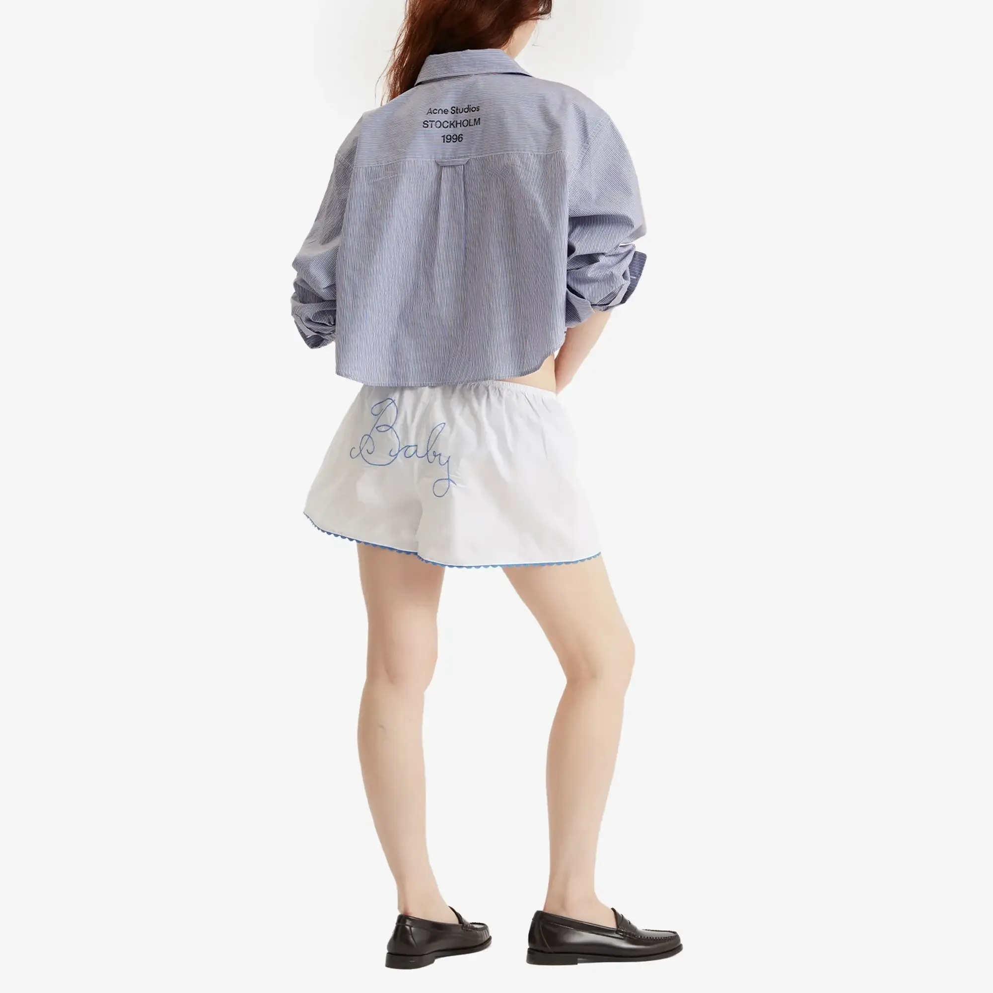 Bode Women's Lucky Baby Shorts White Blue
