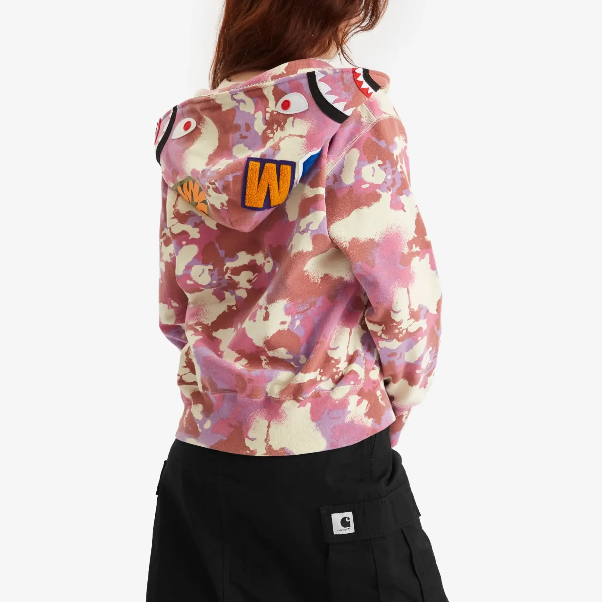 A Bathing Ape Women's Map Camo Shark Full Zip Hoodie Pink
