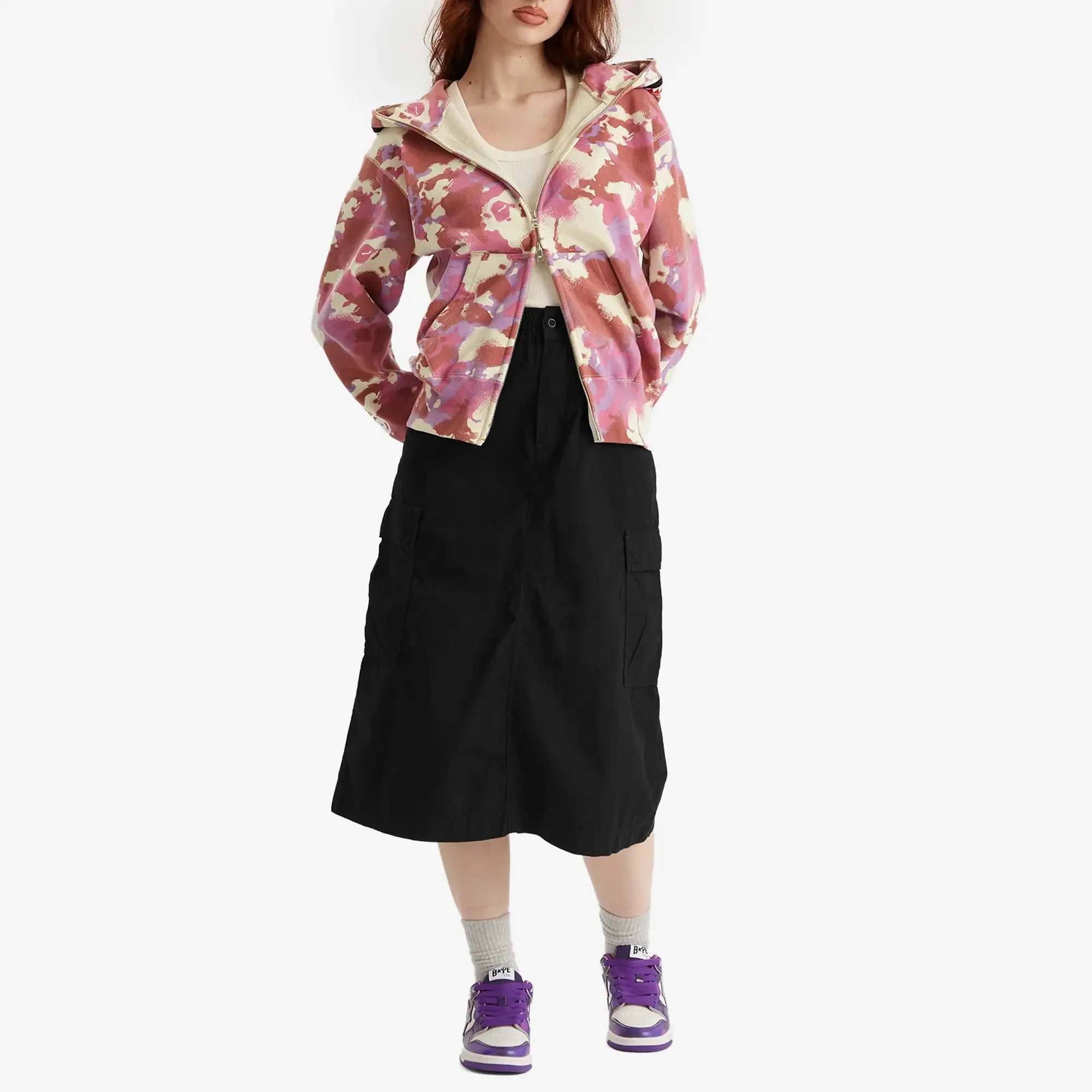 A Bathing Ape Women's Map Camo Shark Full Zip Hoodie Pink