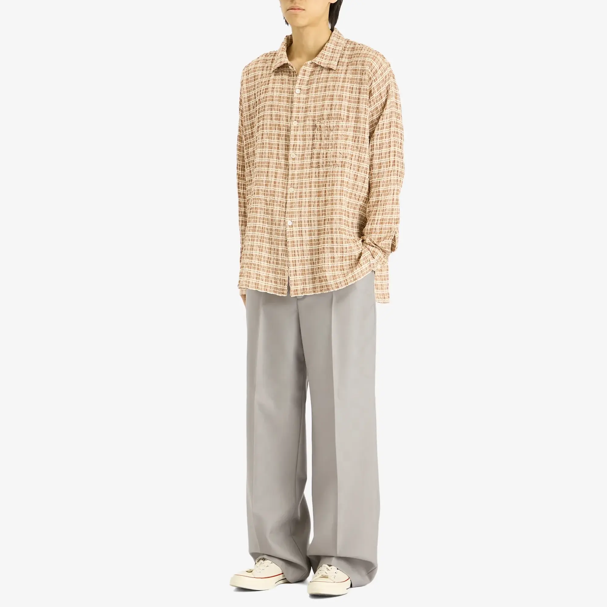 Second/Layer Men's Baggy Hidden Check Tailored Trousers Grey