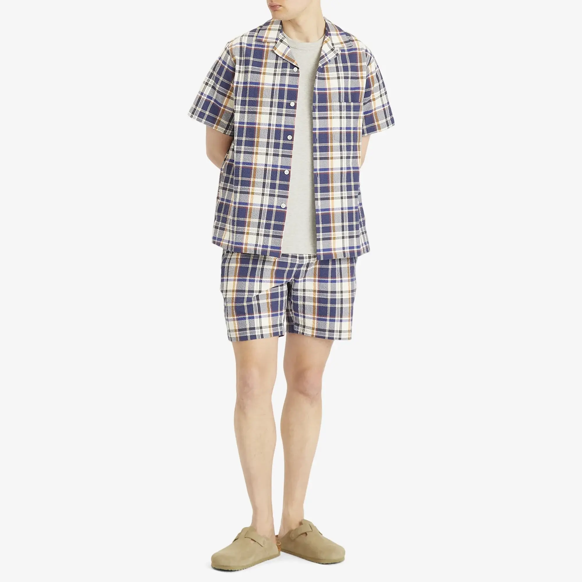 Portuguese Flannel Men's Prainha Check Seersucker Shorts Blue/White