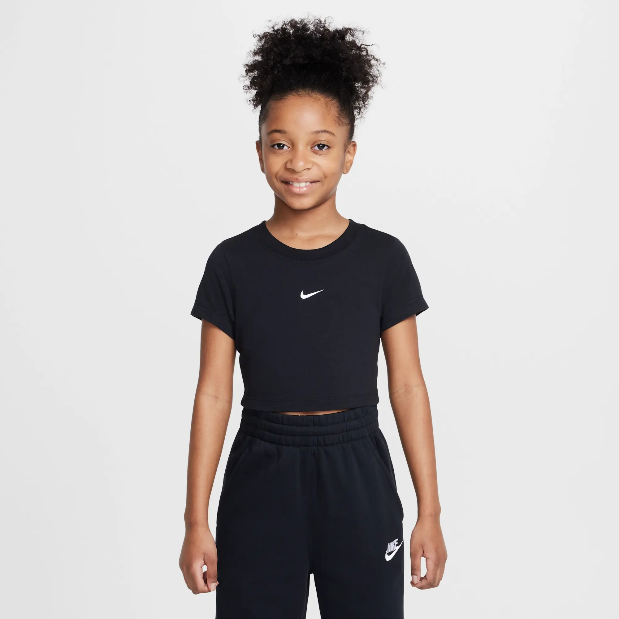Nike Sportswear Older Kids' (Girls') Cropped T-Shirt - Black - Modal/Cotton/Elastane