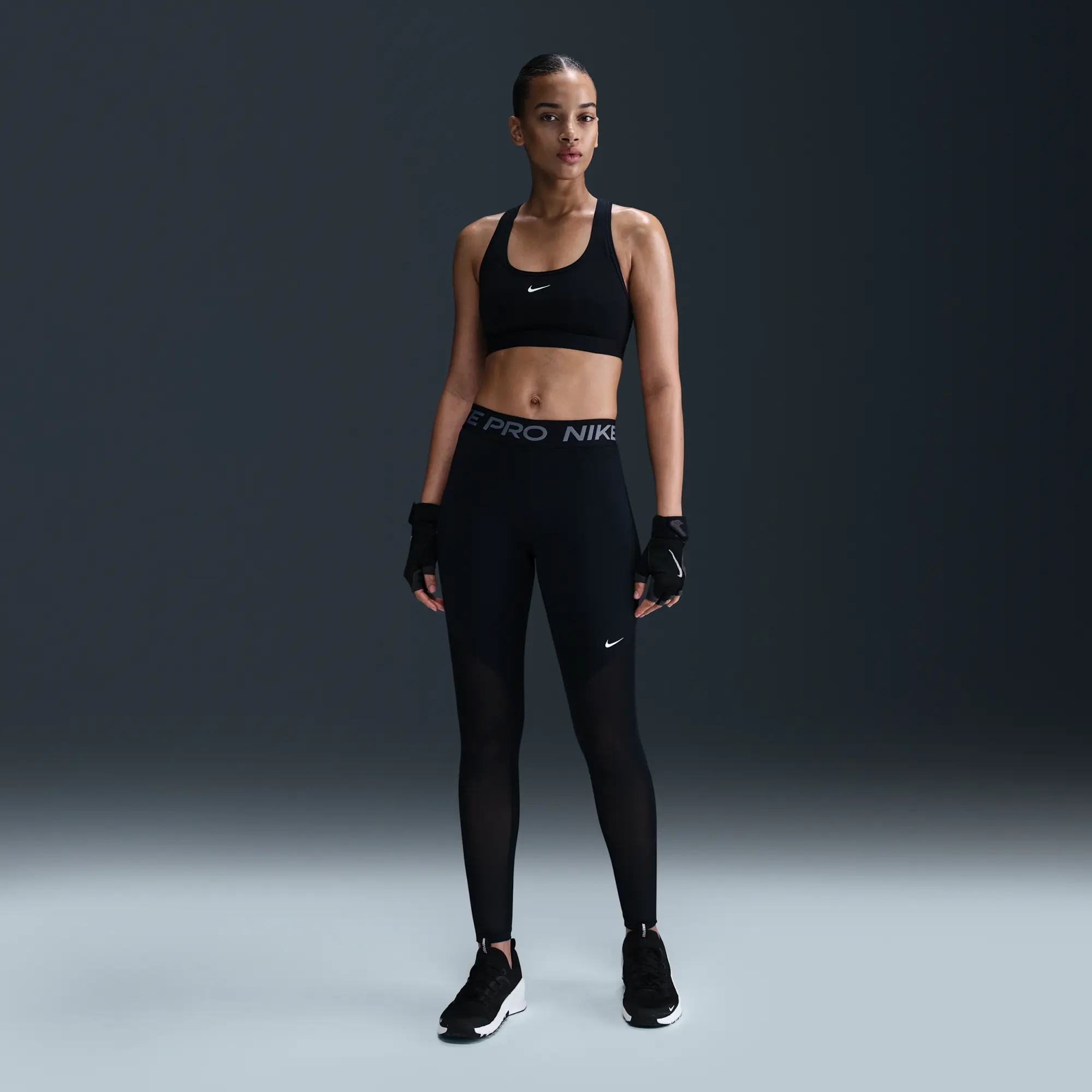 Nike Pro Women's Mid-Rise Full-Length Mesh-Panelled Leggings - Black - Polyester/Elastane