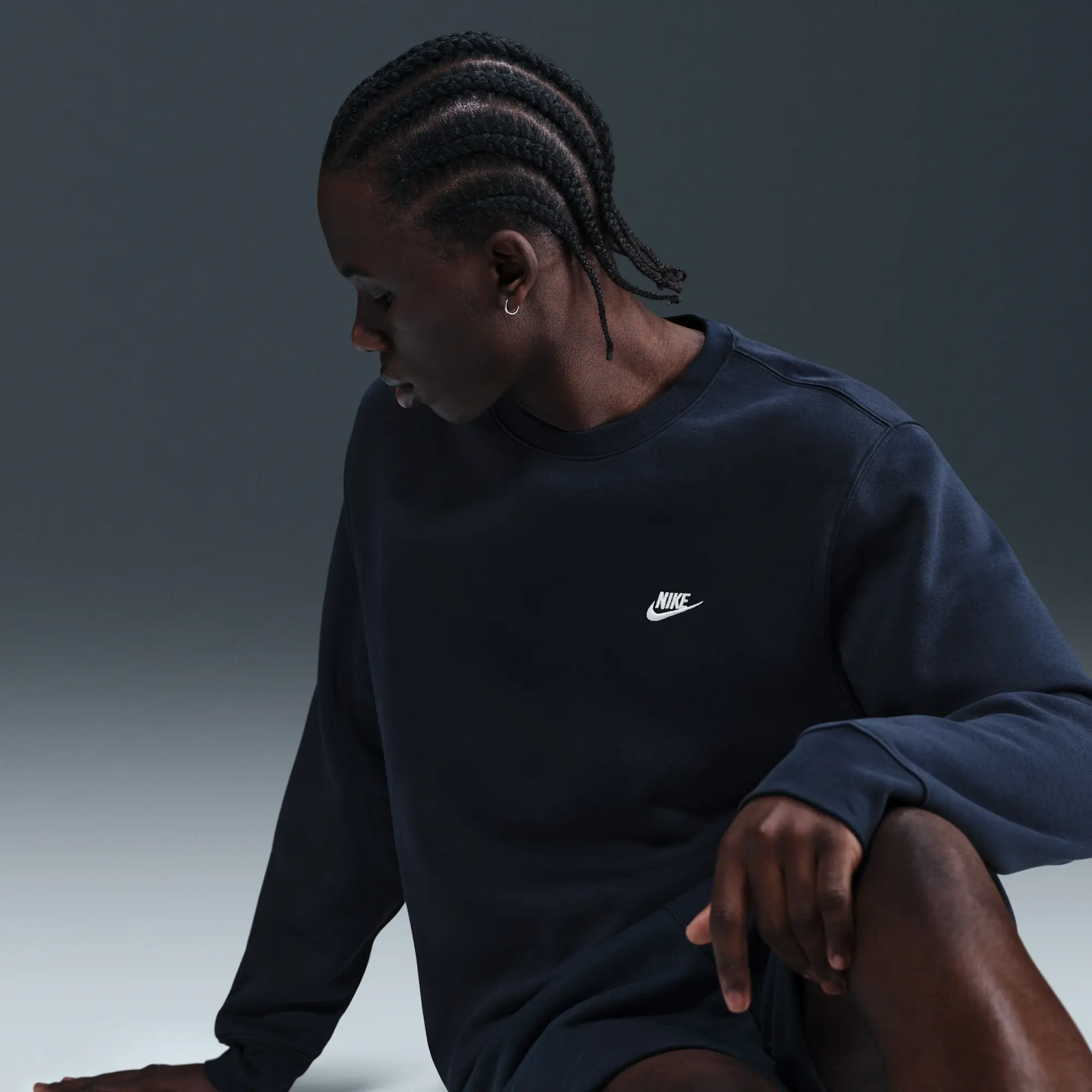 Nike Club Men's Fleece Crew - Blue - Cotton/Polyester