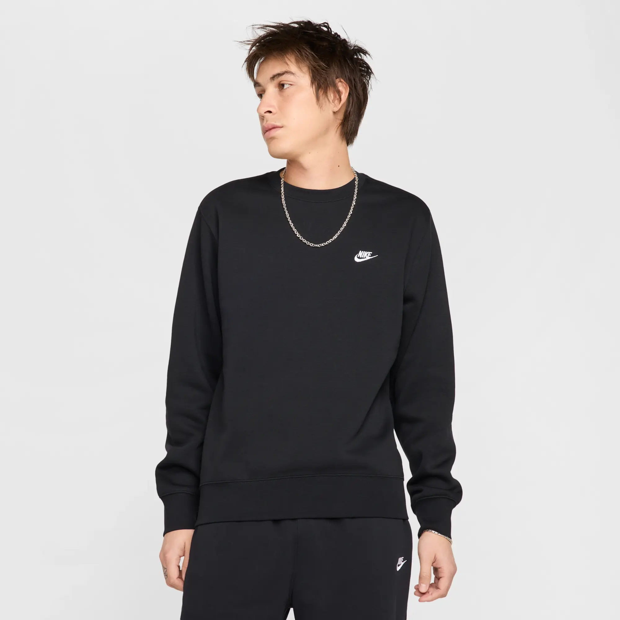 Nike Club Men's Fleece Crew - Black - Cotton/Polyester