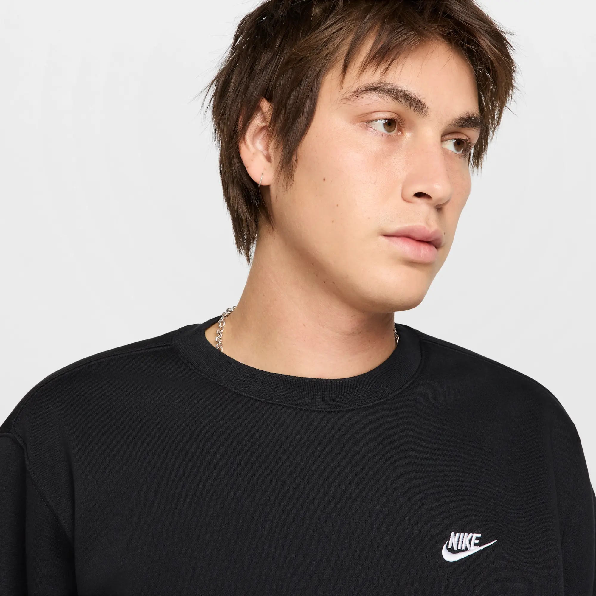 Nike Club Men's Fleece Crew - Black - Cotton/Polyester