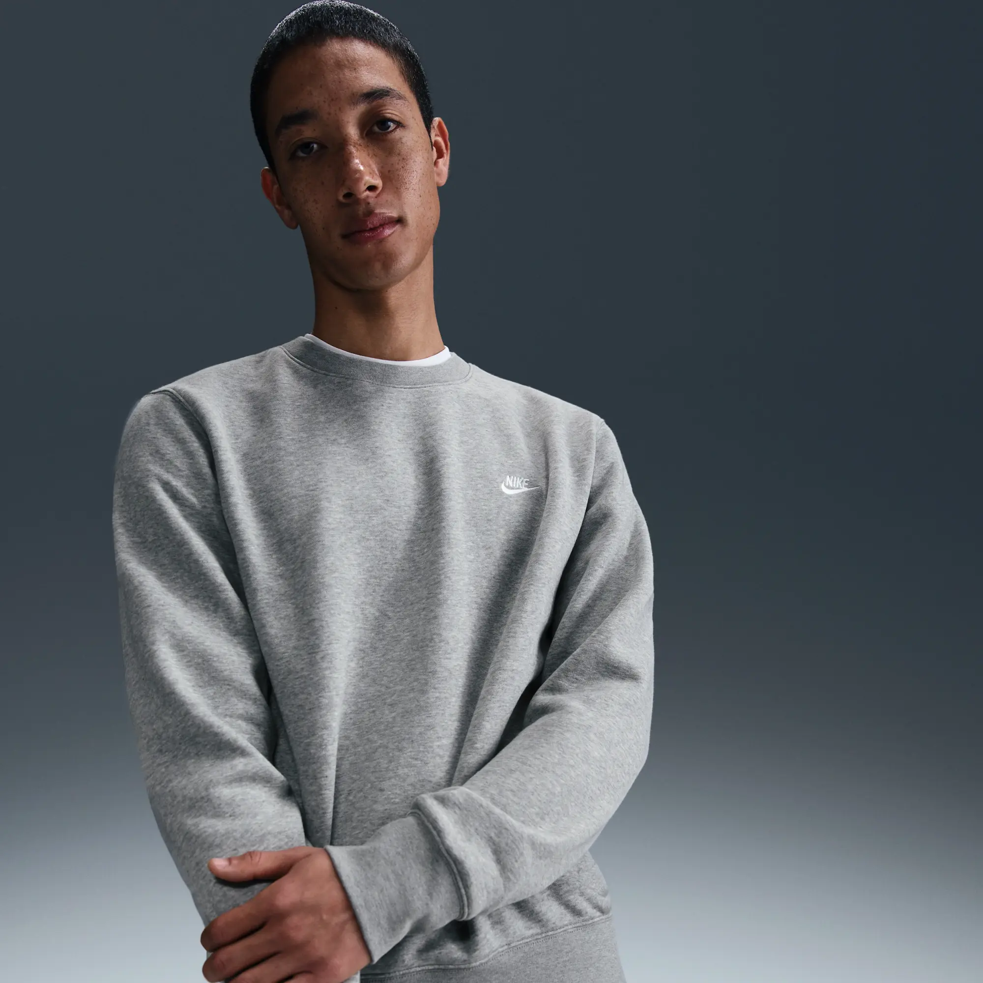 Nike Club Men's Fleece Crew - Grey - Cotton/Polyester