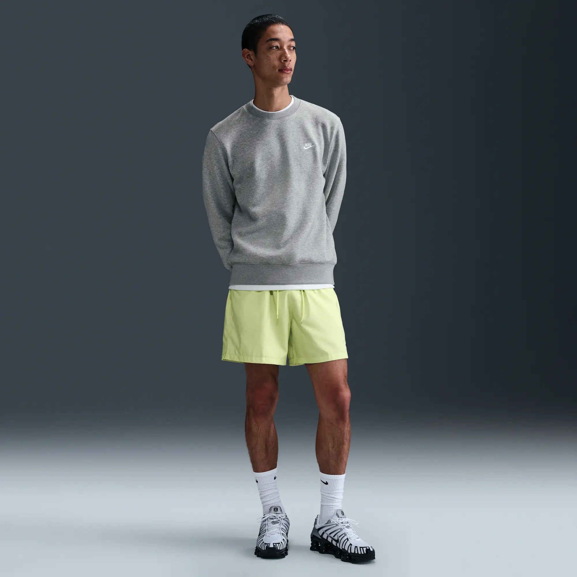 Nike Club Men's Fleece Crew - Grey - Cotton/Polyester