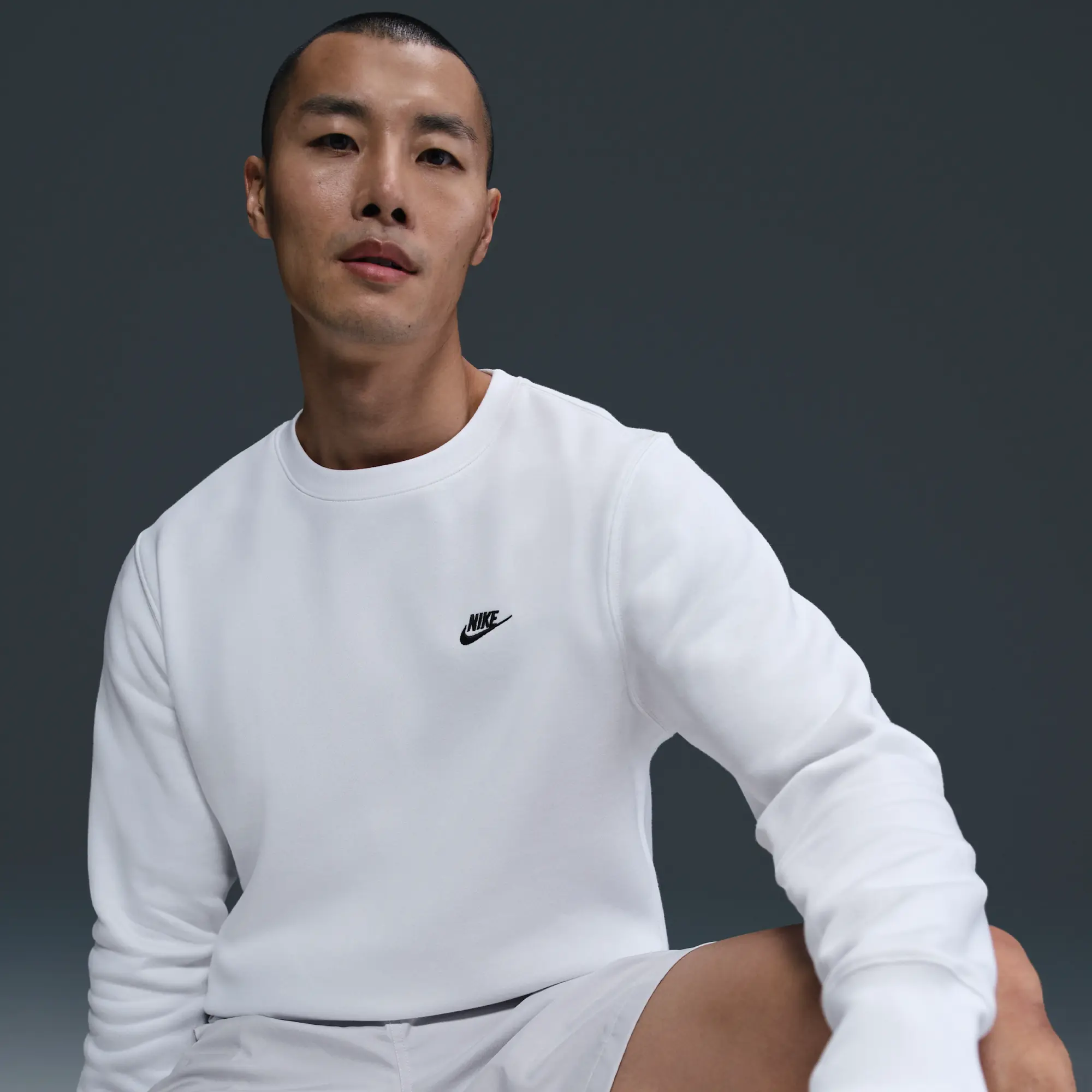 Nike Club Men's Fleece Crew - White - Cotton/Polyester