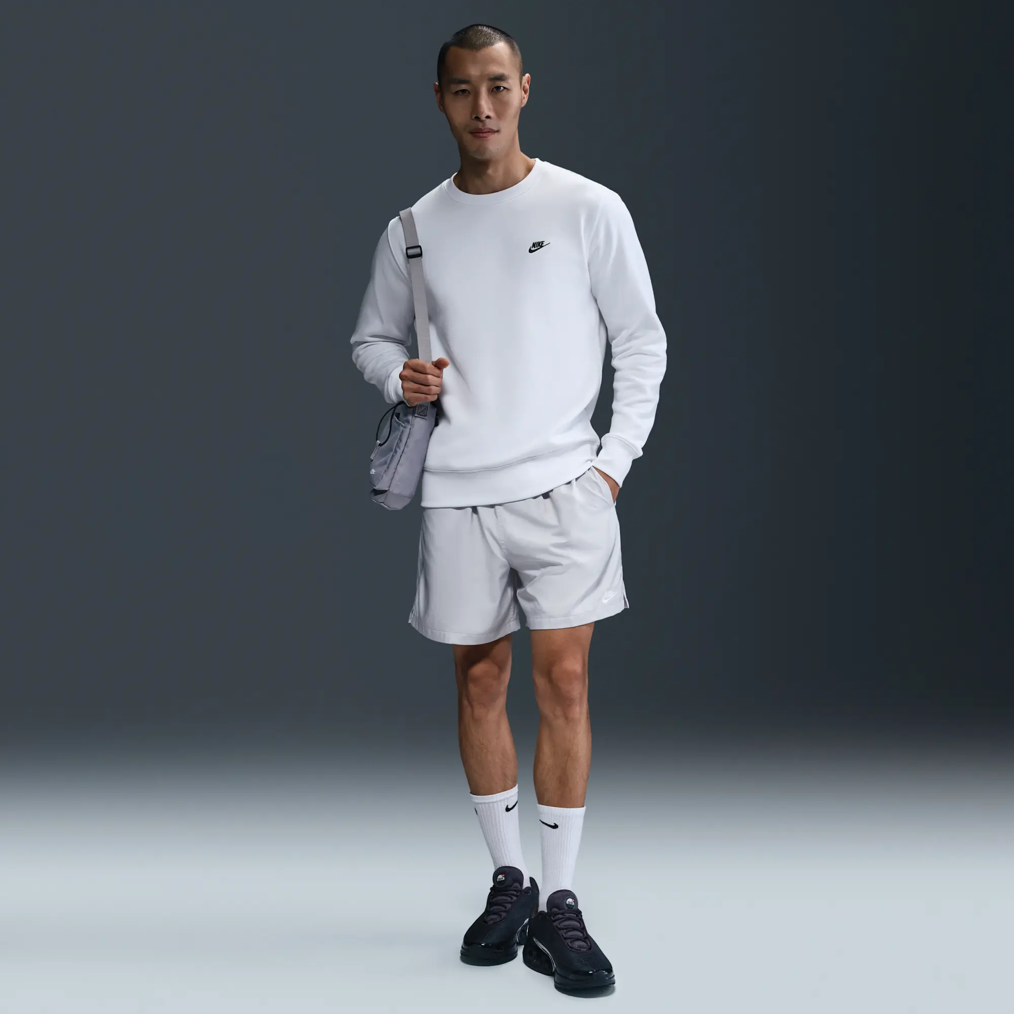 Nike Club Men's Fleece Crew - White - Cotton/Polyester
