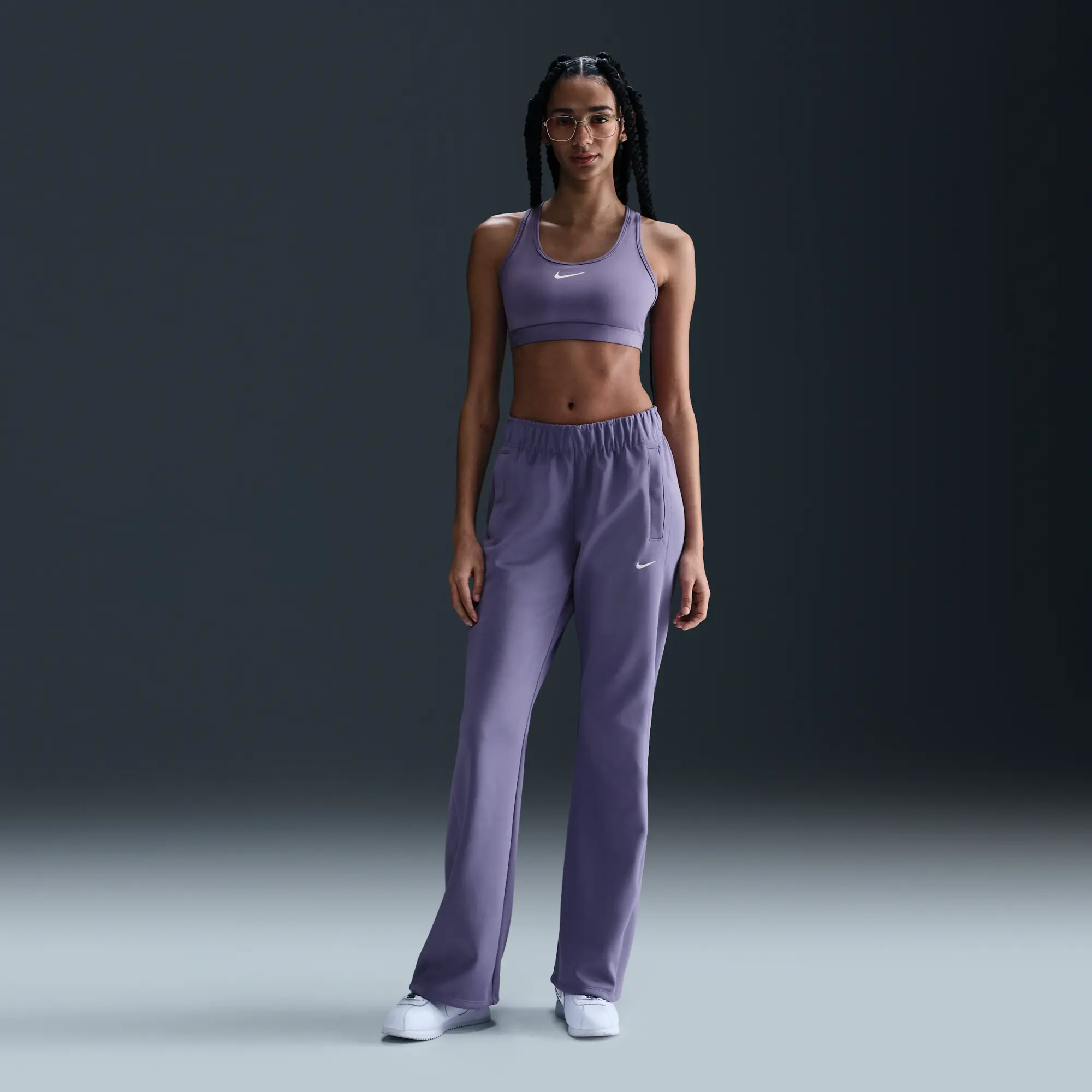 Nike Sportswear Windrunner Women's Mid-Rise Slim Knit Trousers - Purple - Polyester/Elastane