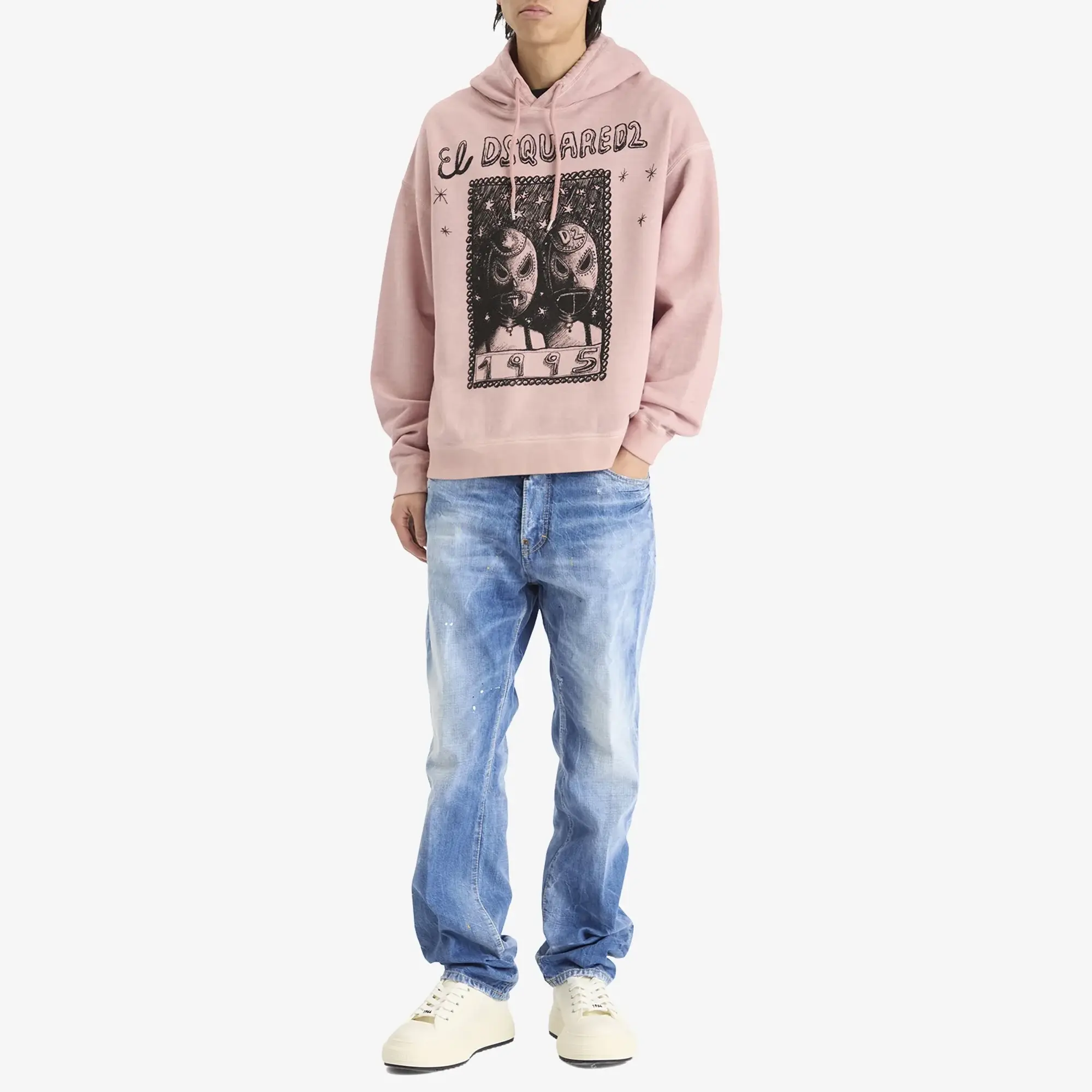 Dsquared2 Men's Overlay Graphic Relax Fit Hoodie Dusty Antic Rose