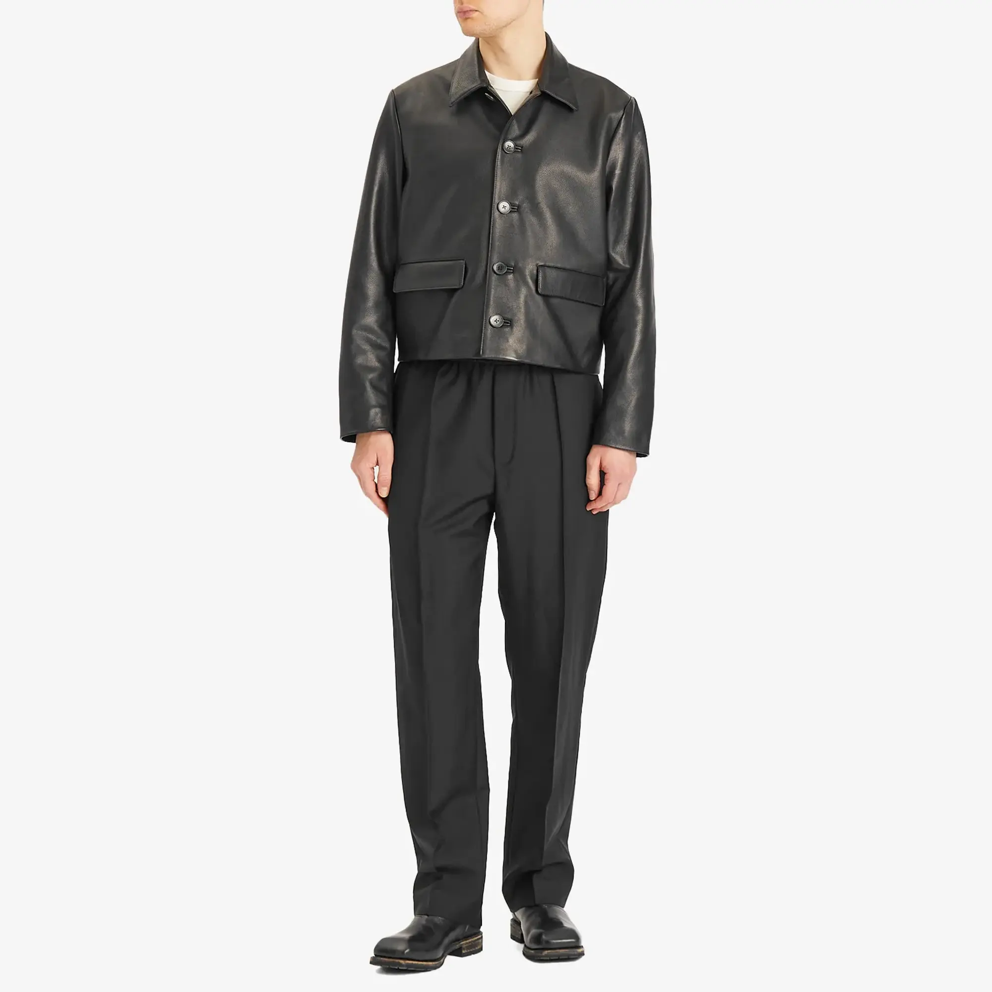 Second/Layer Men's Button Through Leather Jacket Black