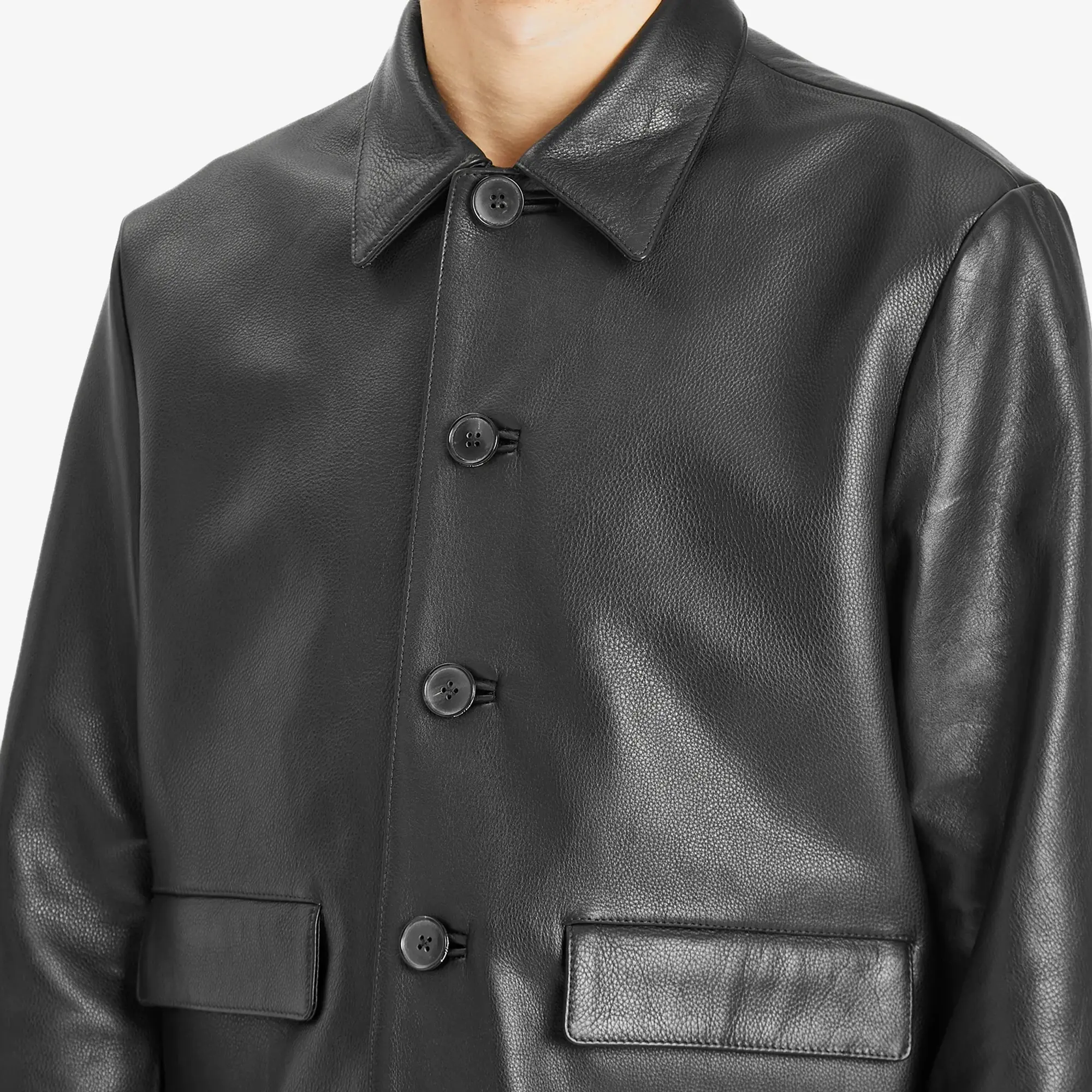 Second/Layer Men's Button Through Leather Jacket Black