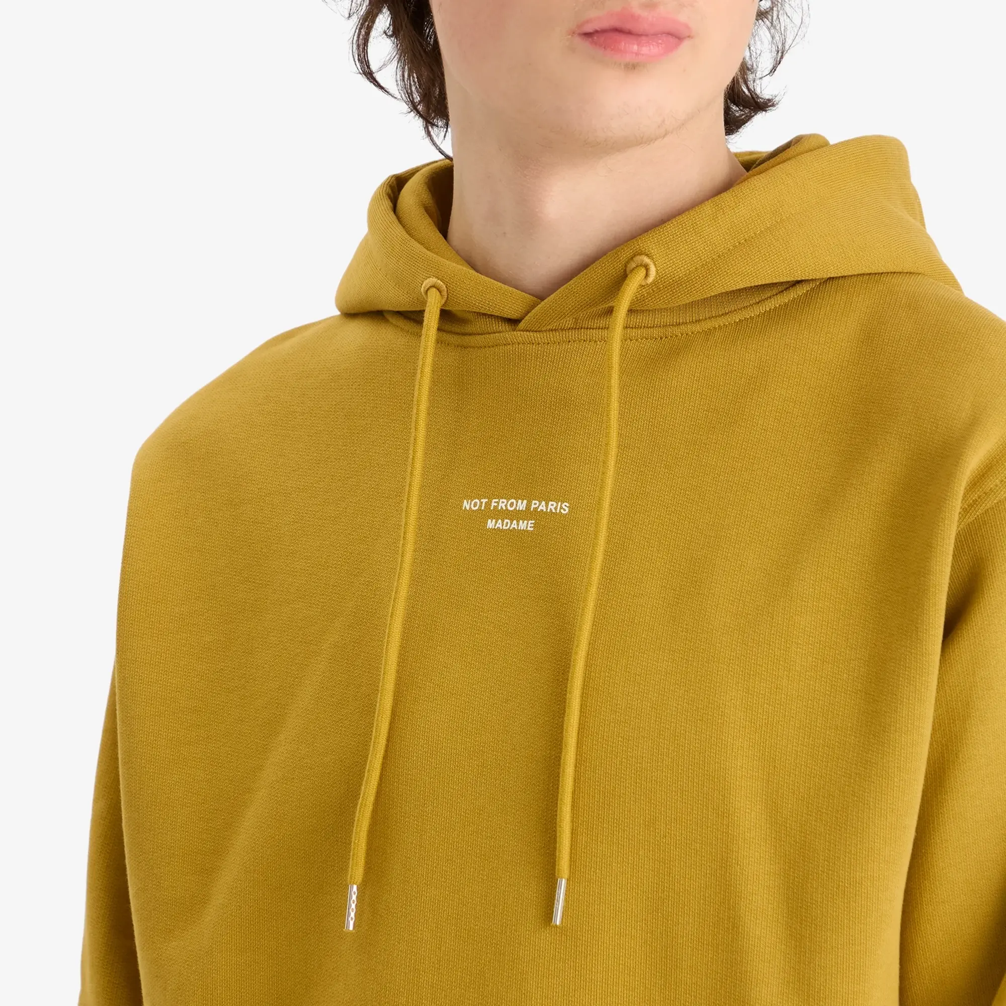Drôle de Monsieur Men's Small Not From Paris Madame Slogan Hoodie Mustard