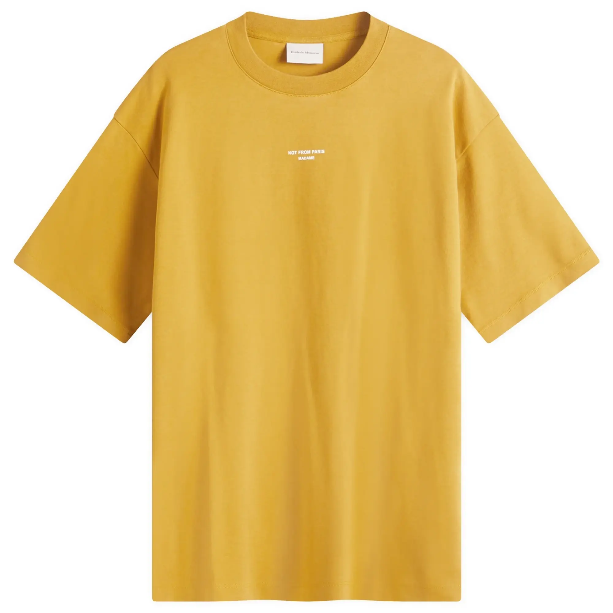Drôle de Monsieur Men's Small Not From Paris Madame Slogan T-Shirt Mustard