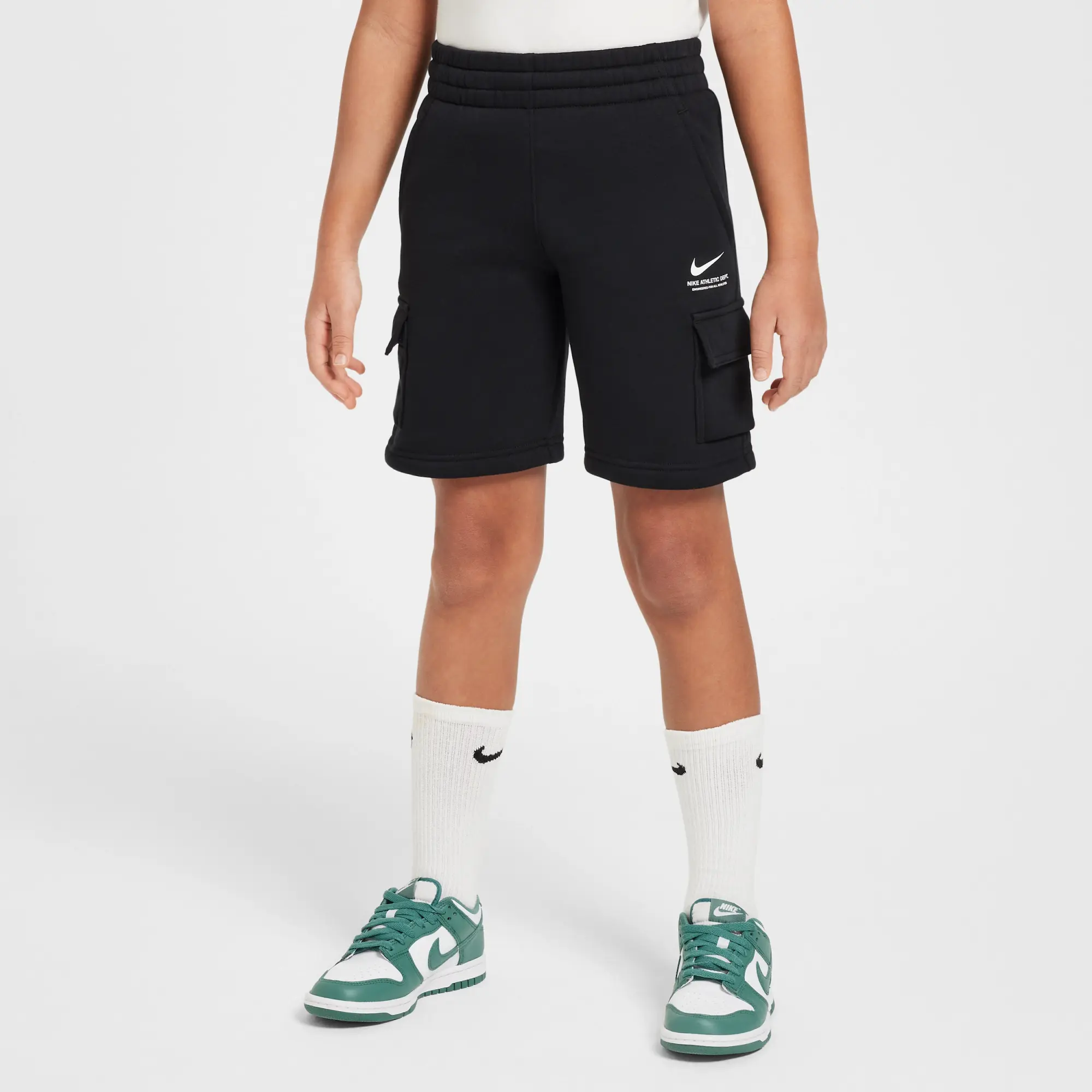 Nike Sportswear Older Kids' (Boys') Fleece Cargo Shorts - Black - Cotton/Polyester