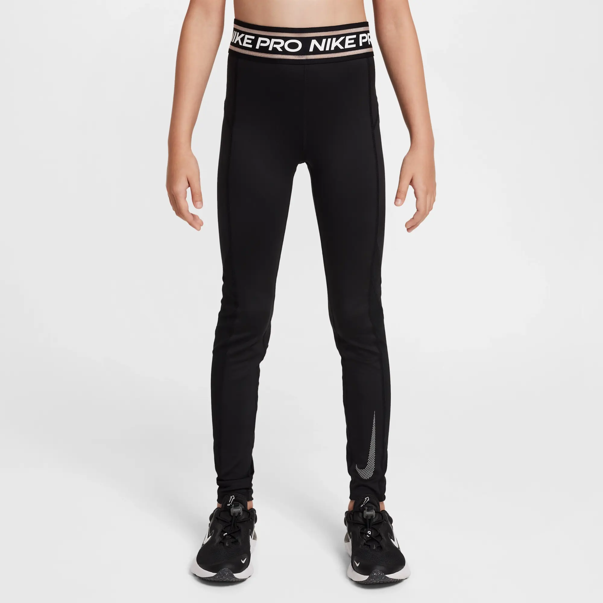 Nike Pro Girls' Mid-Rise Leggings - Black - Sustainable Materials