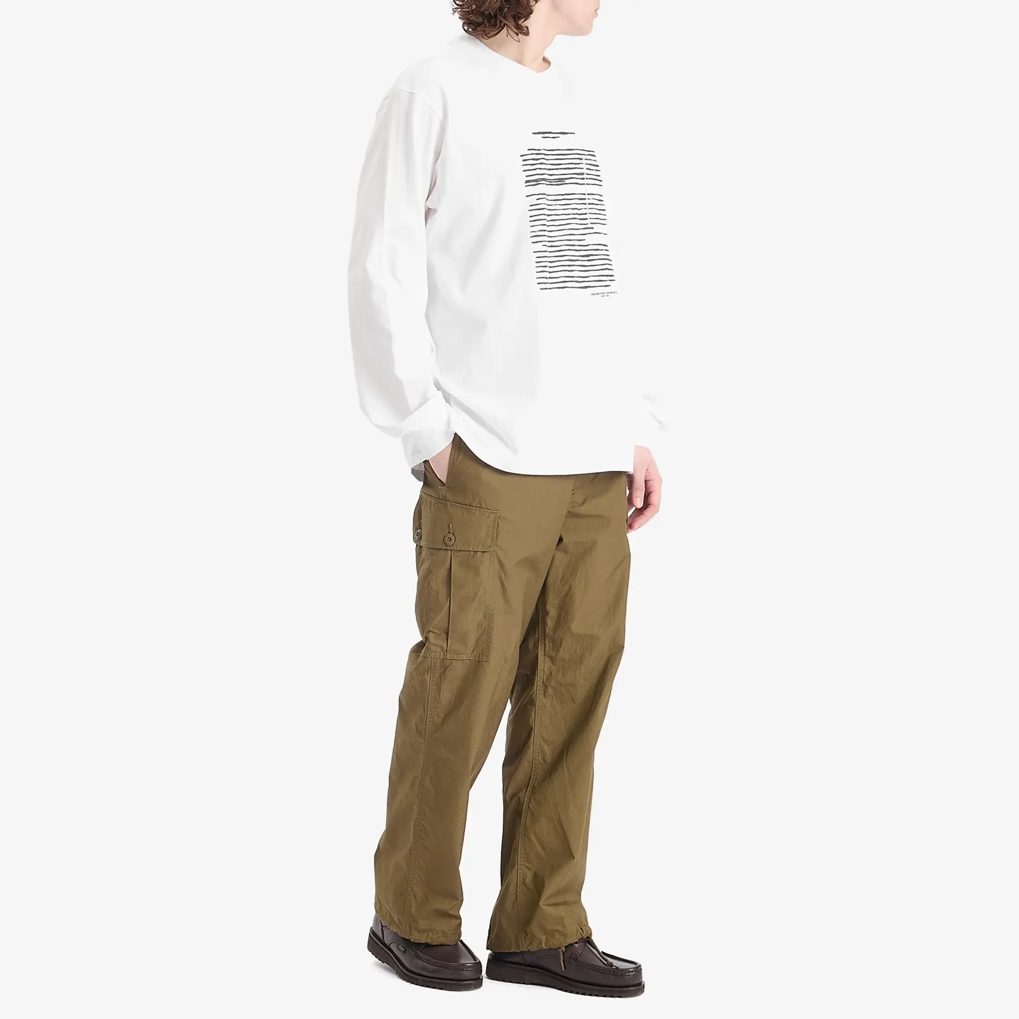 Engineered Garments Men's Printed Cross Long Sleeve T-Shirt White