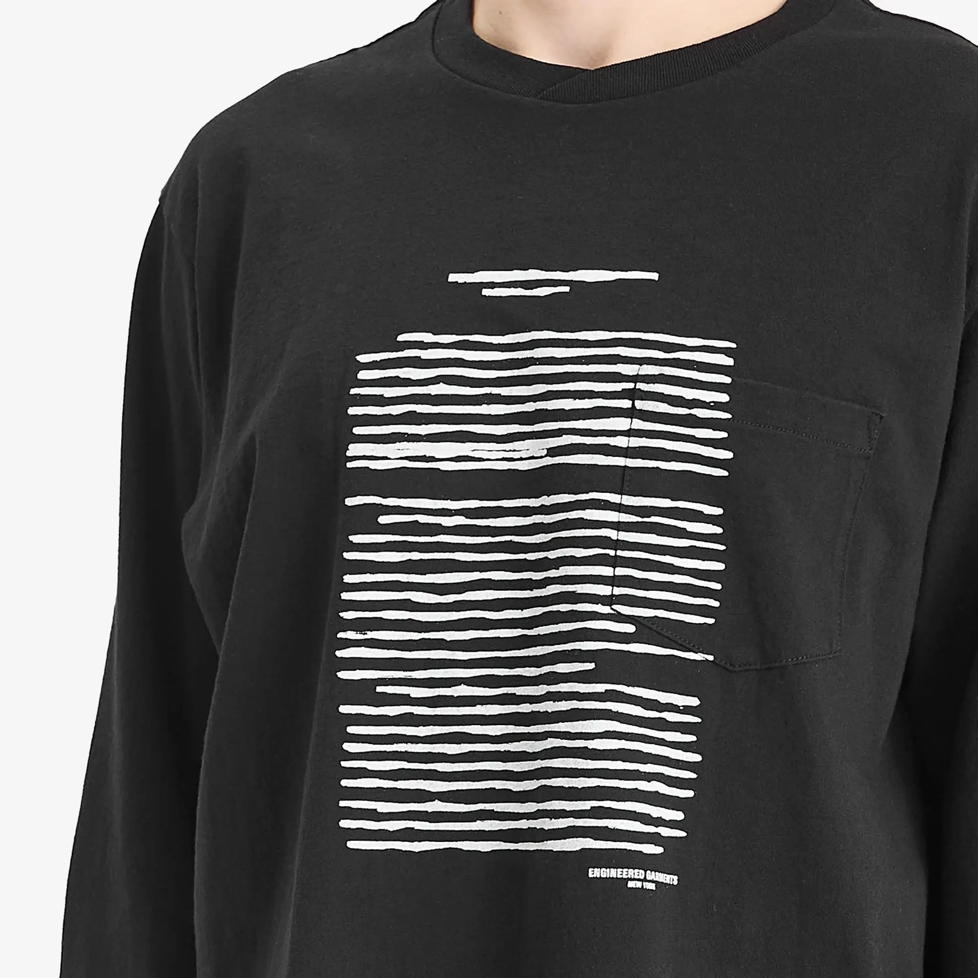 Engineered Garments Men's Printed Cross Long Sleeve T-Shirt Black