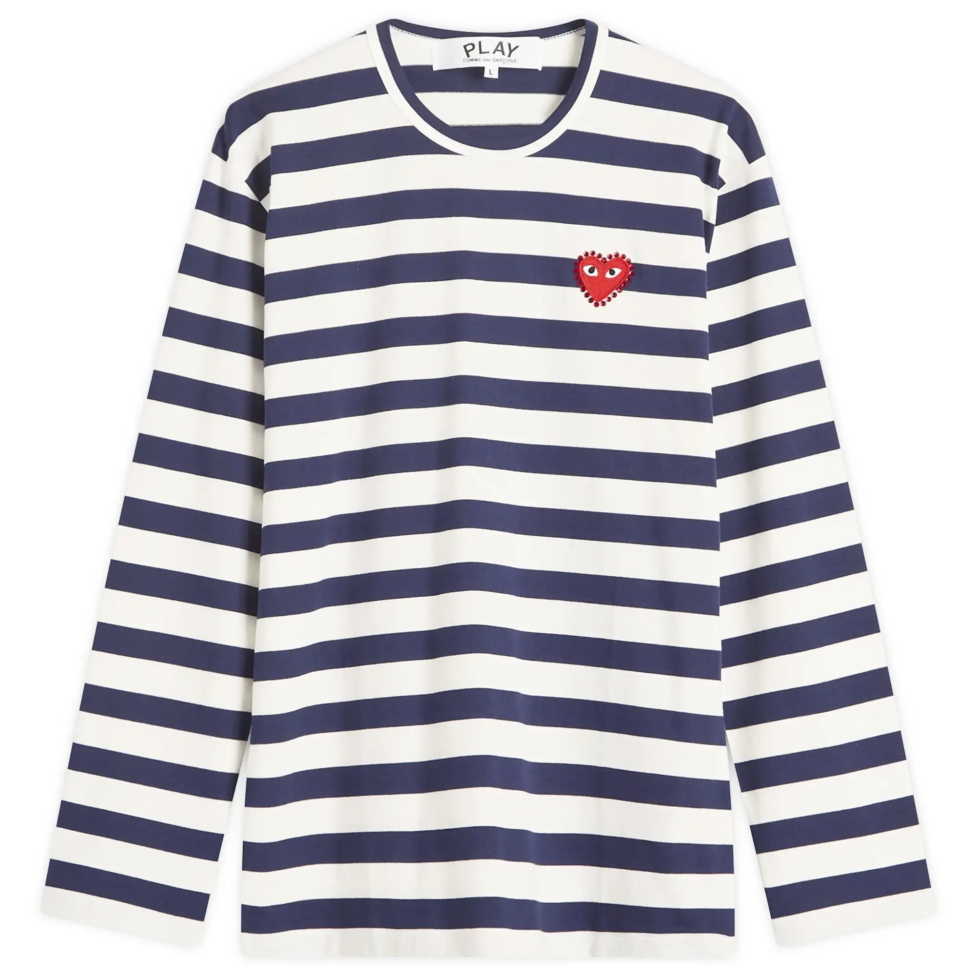 Comme des Garçons Play Men's Studded Heart Long Sleeve T-Shirt Navy