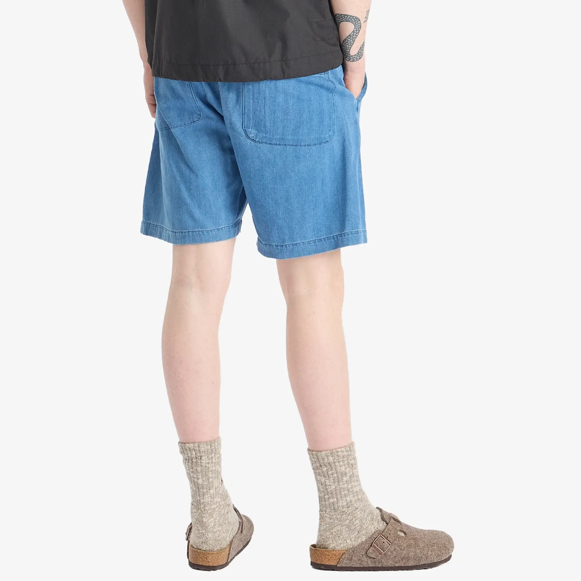 Universal Works Men's Herringbone Denim Simple Short Washed Indigo
