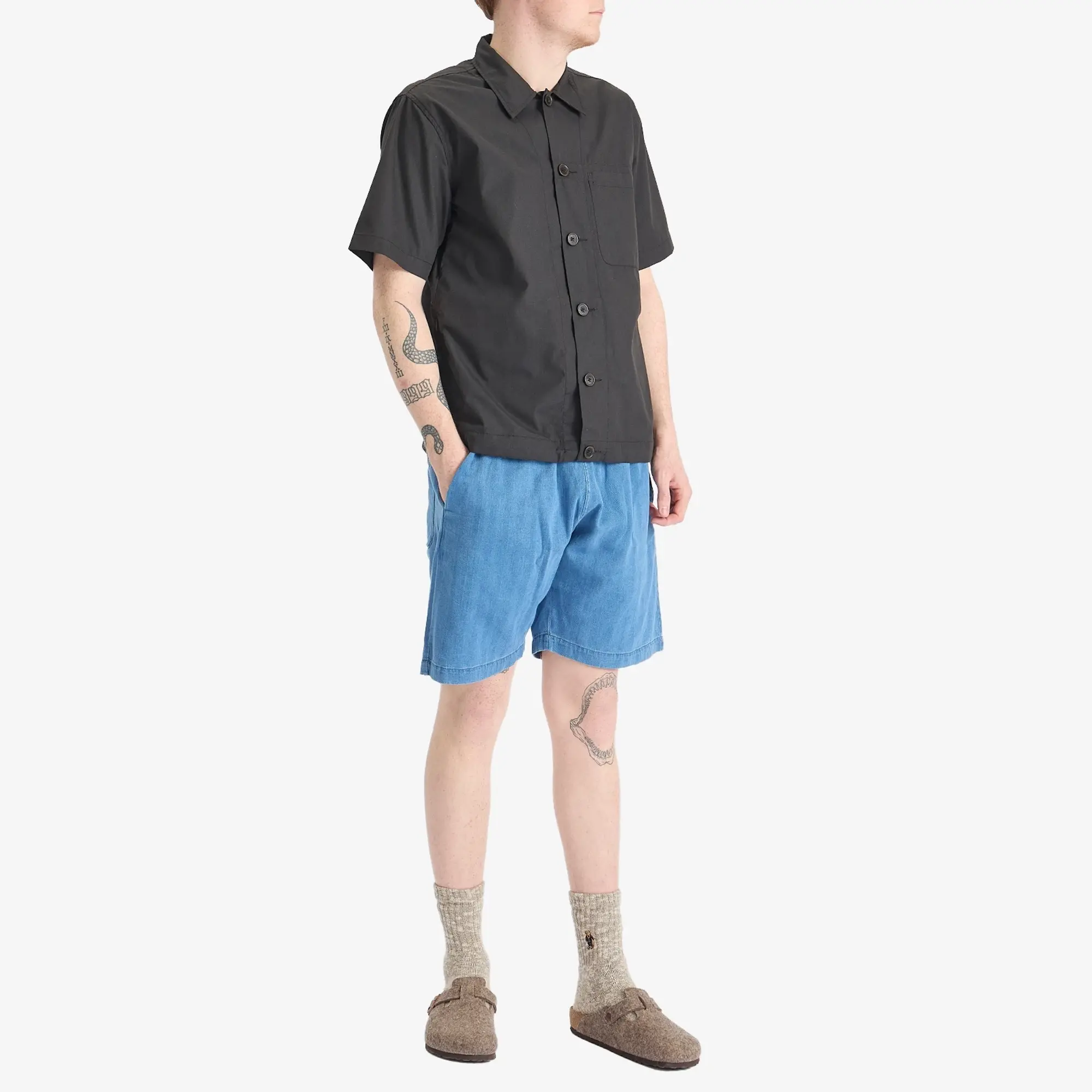Universal Works Men's Herringbone Denim Simple Short Washed Indigo