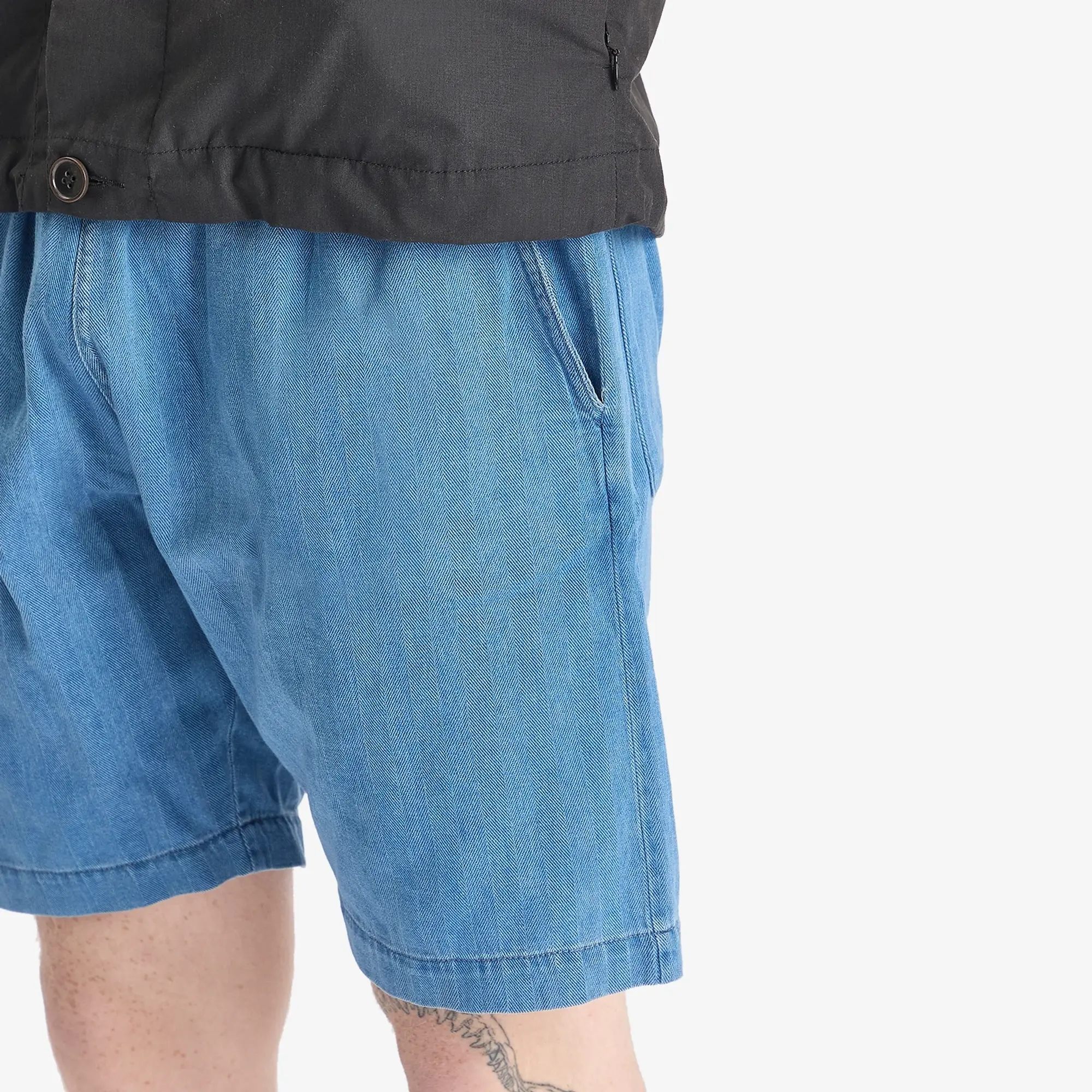 Universal Works Men's Herringbone Denim Simple Short Washed Indigo