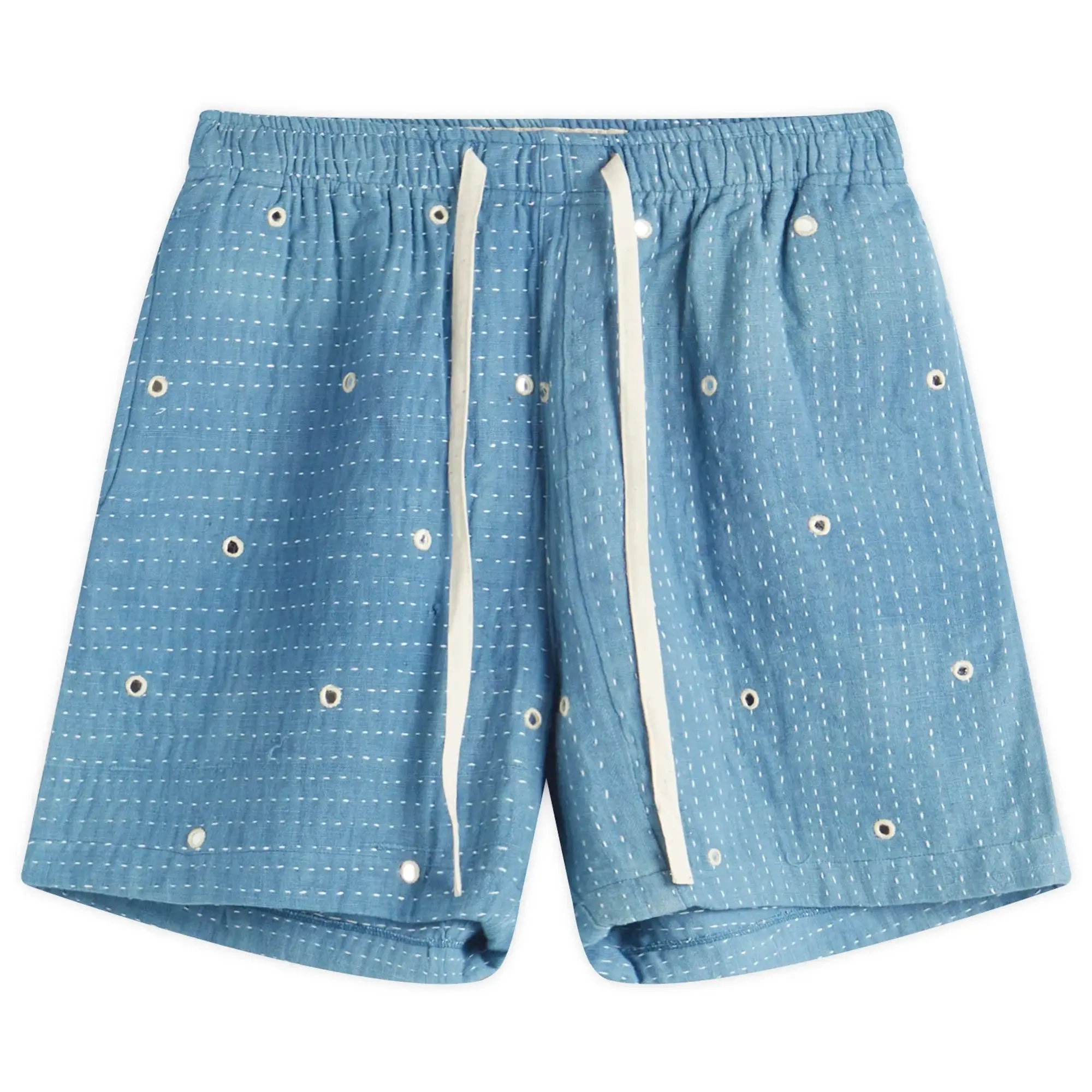 Kartik Research Men's Miror Embroidered Shorts Indigo/Ecru