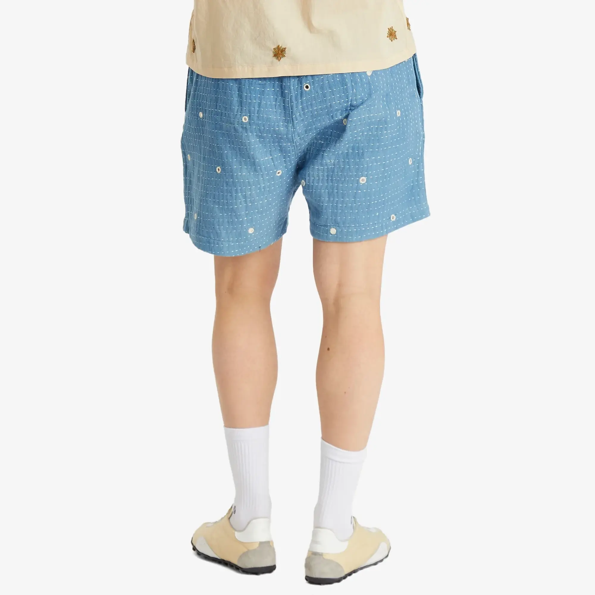 Kartik Research Men's Miror Embroidered Shorts Indigo/Ecru