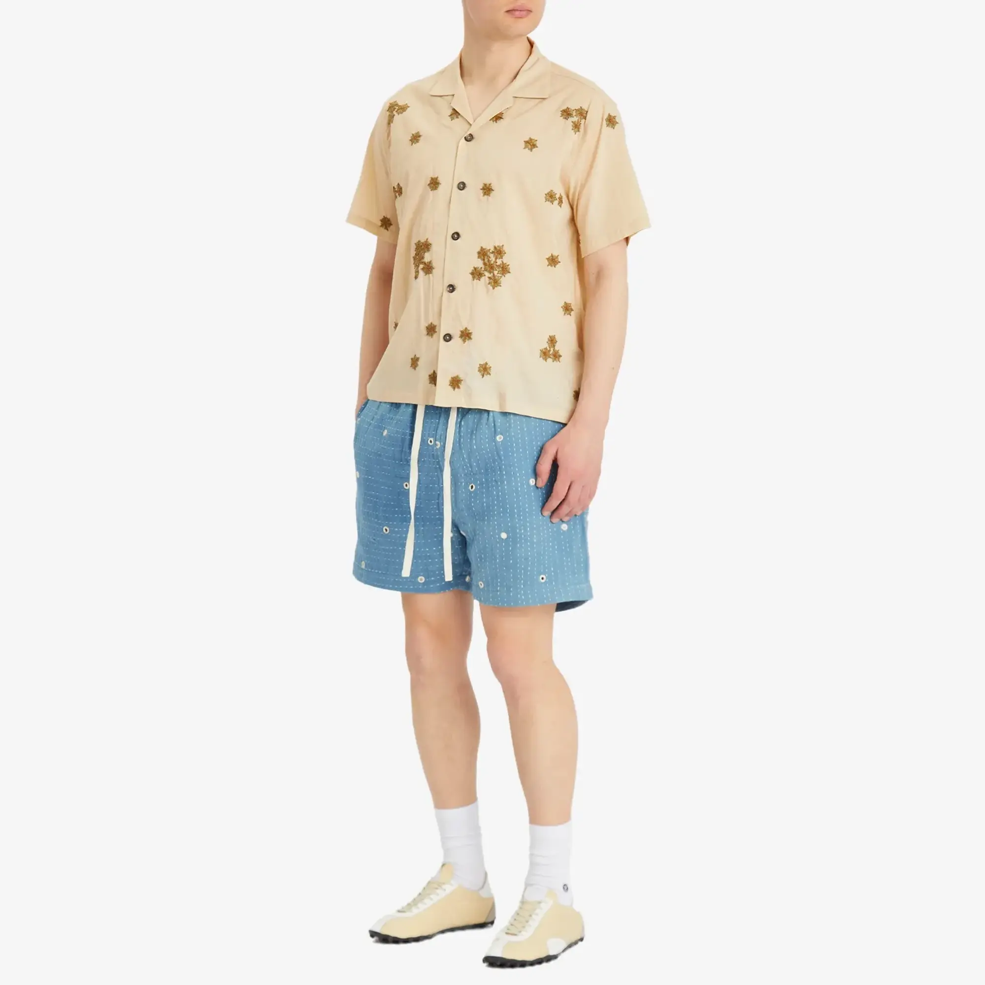 Kartik Research Men's Miror Embroidered Shorts Indigo/Ecru